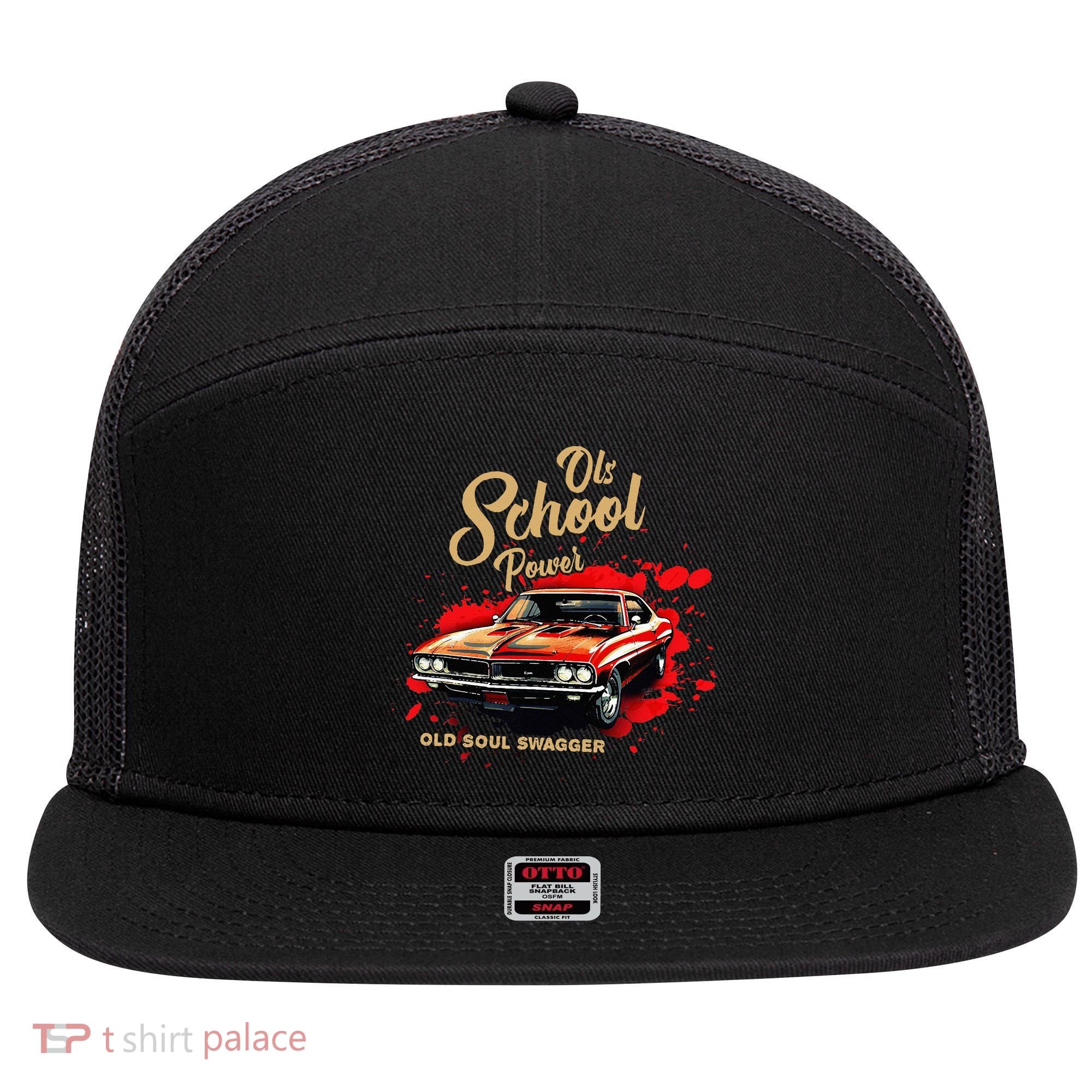 Old School Power Old Soul Swagger Classic Car 7 Panel Mesh Trucker Snapback Hat