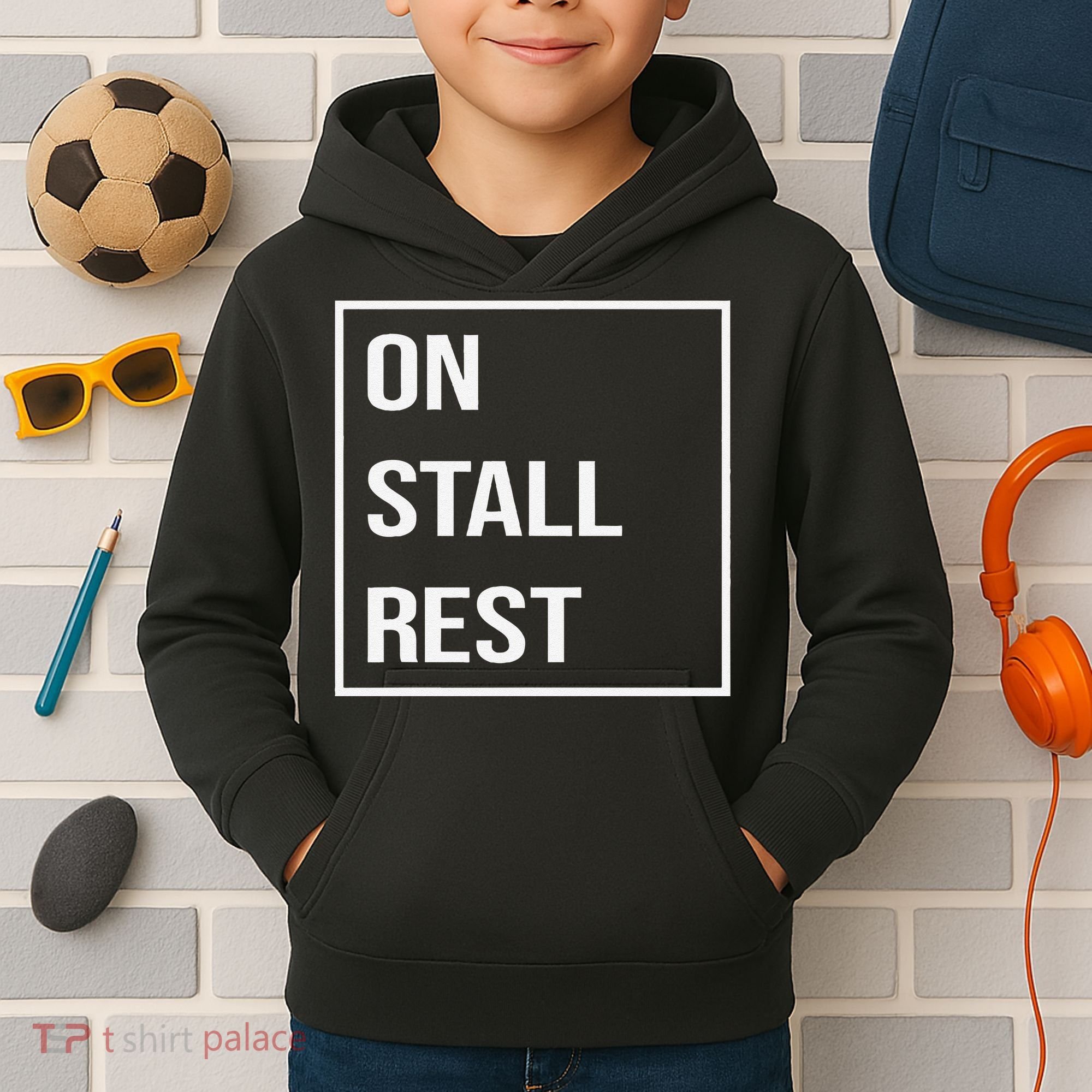 On Stall Rest Quote With Square Frame Shopping Team Kids Hoodie