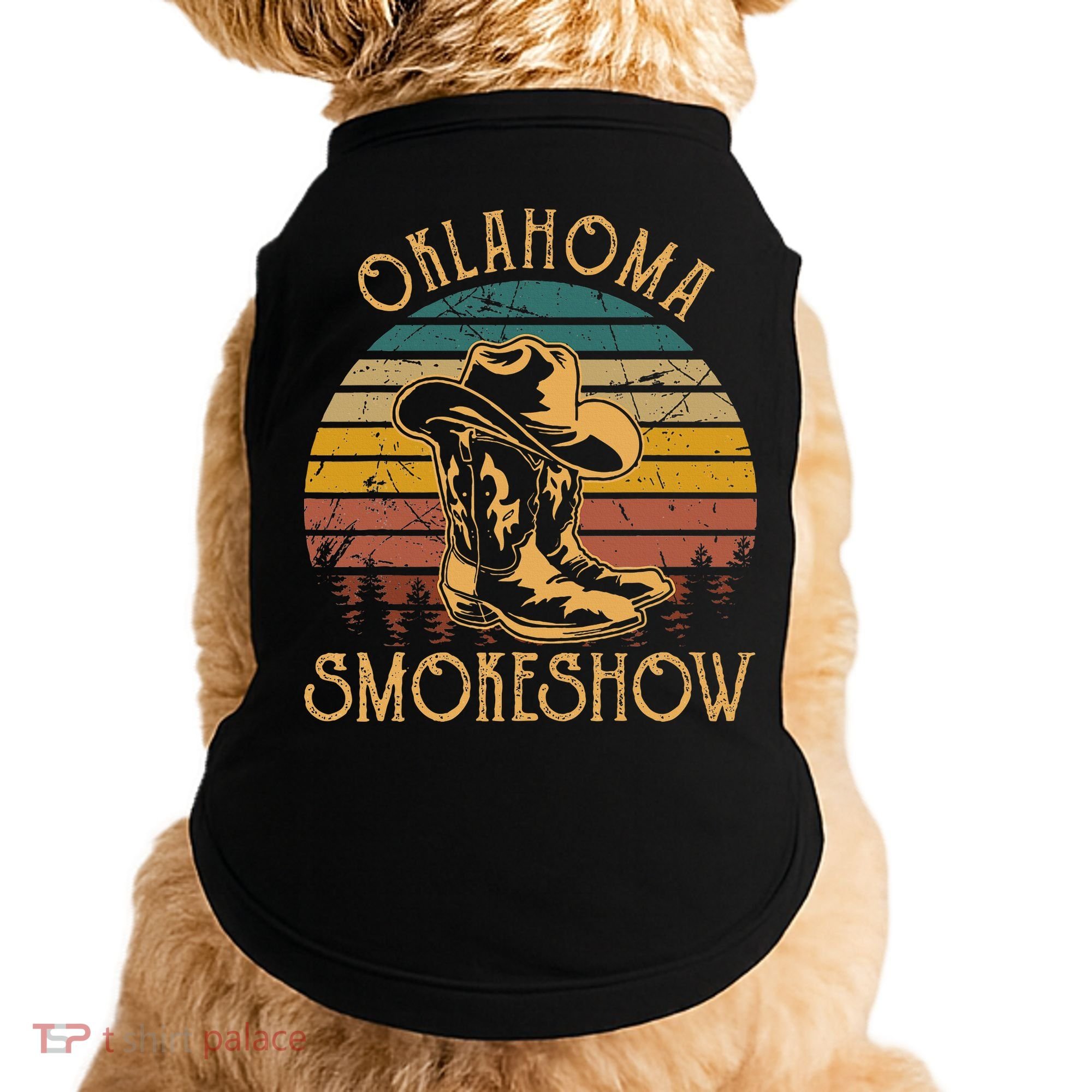 Oklahoma Smokeshow Retro Cow Boots And Hats Doggie Tank