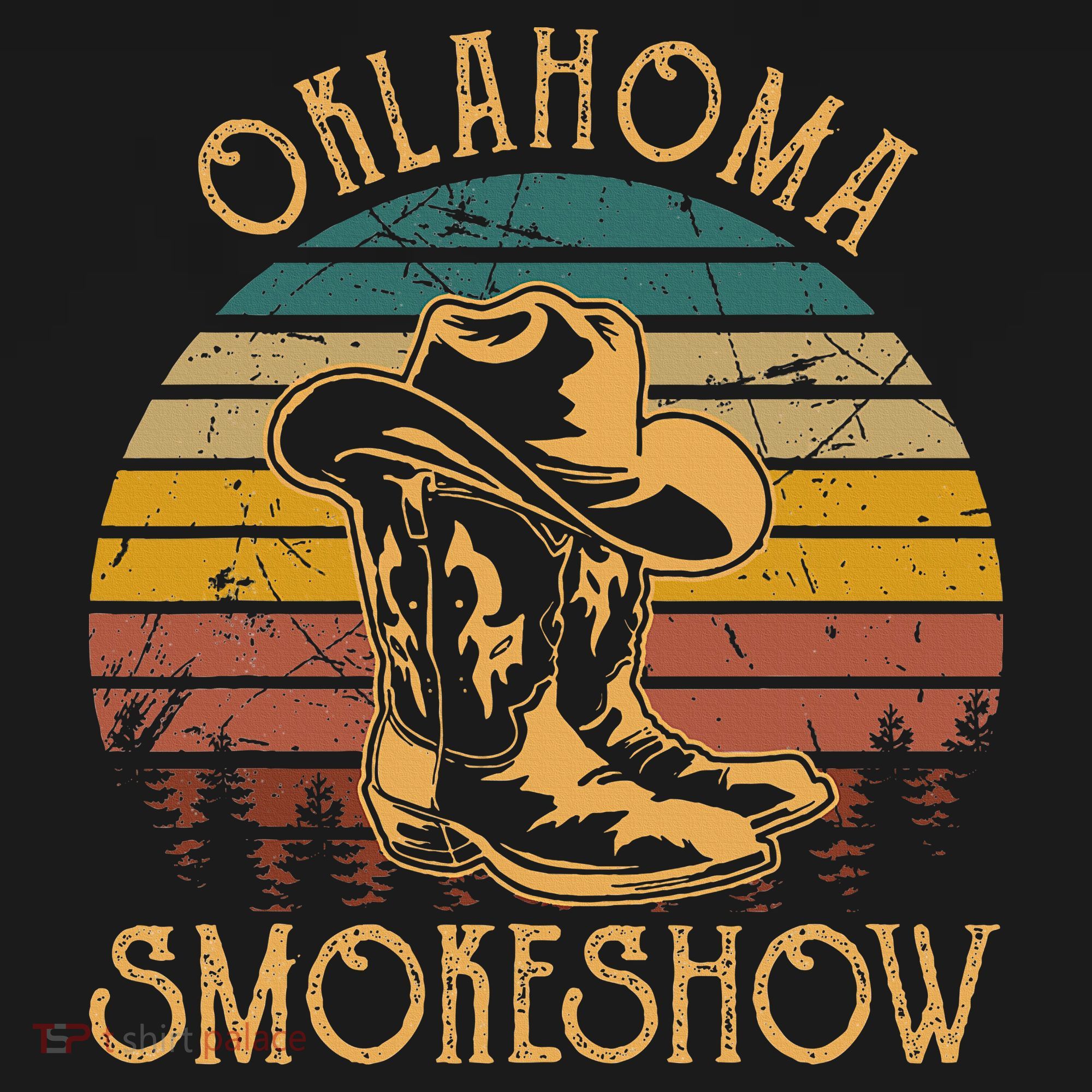 Oklahoma Smokeshow Retro Cow Boots And Hats Button
