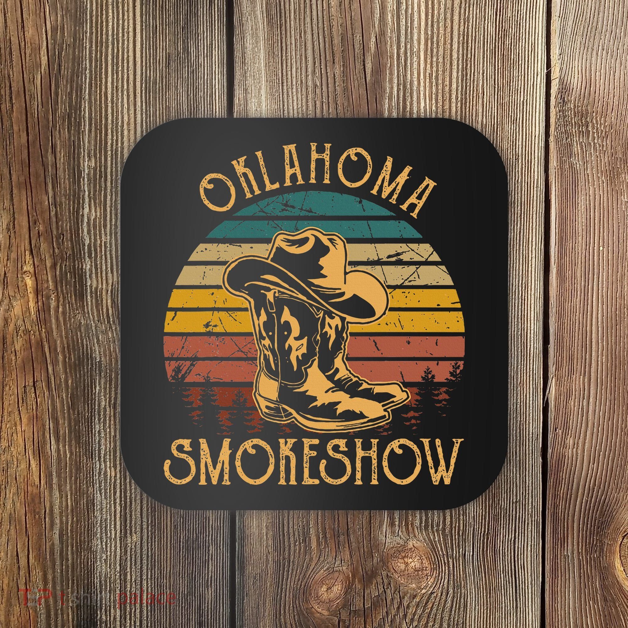 Oklahoma Smokeshow Retro Cow Boots And Hats Coaster