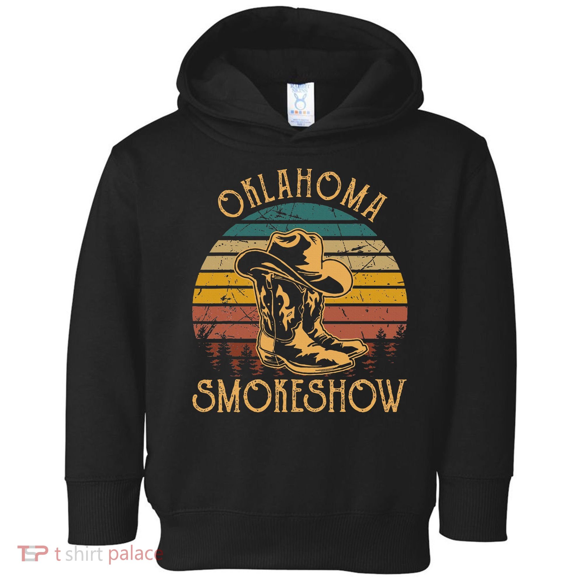 Oklahoma Smokeshow Retro Cow Boots And Hats Toddler Hoodie
