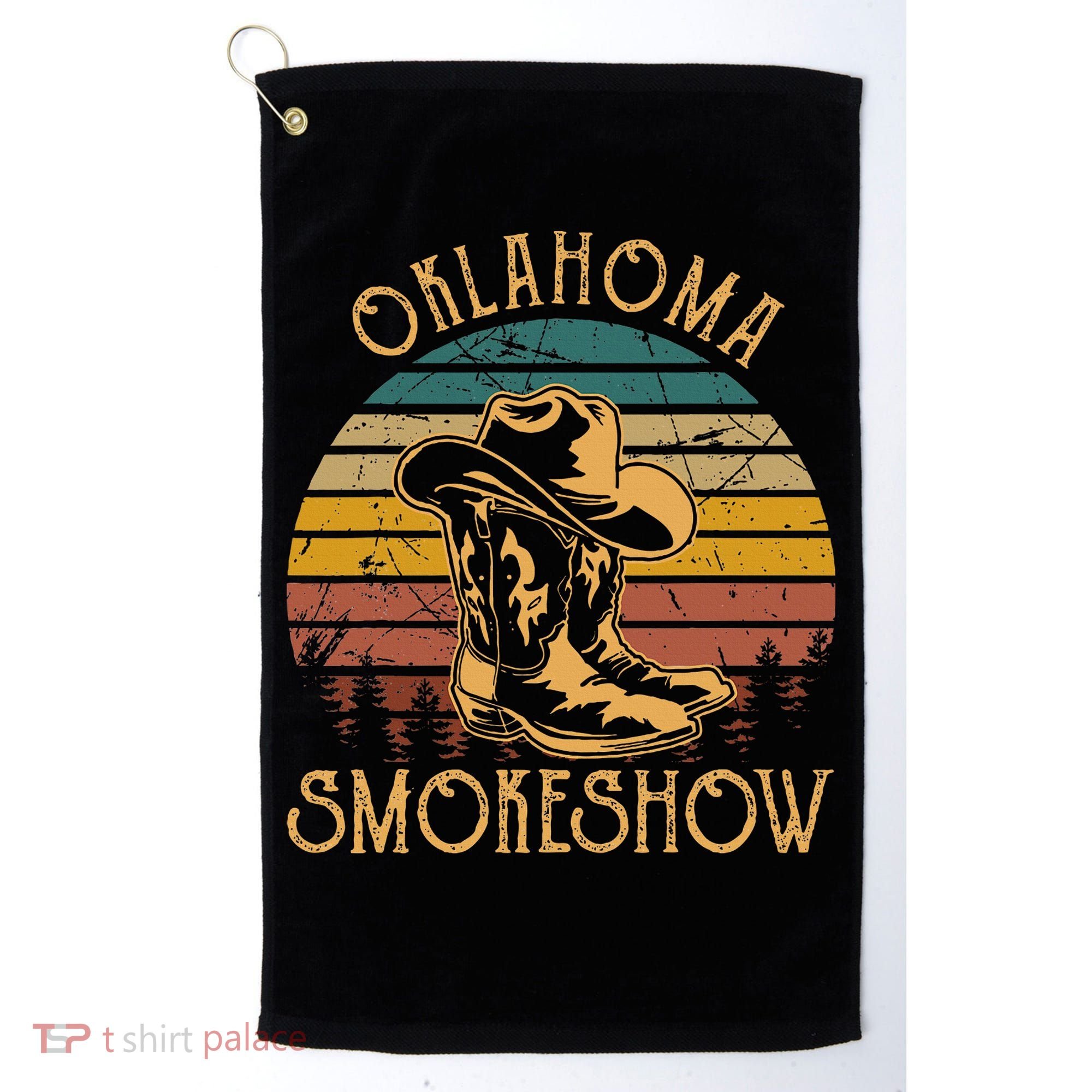 Oklahoma Smokeshow Retro Cow Boots And Hats Golf Towel