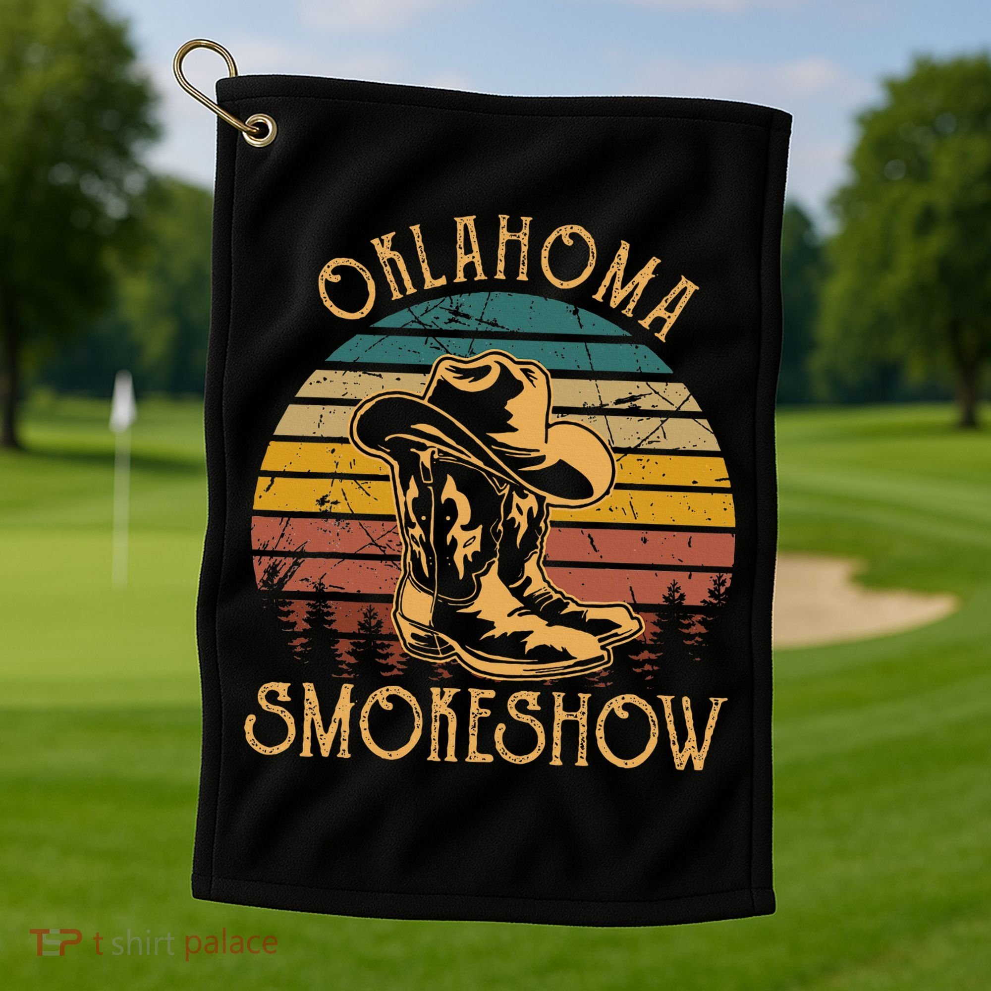 Oklahoma Smokeshow Retro Cow Boots And Hats Golf Towel