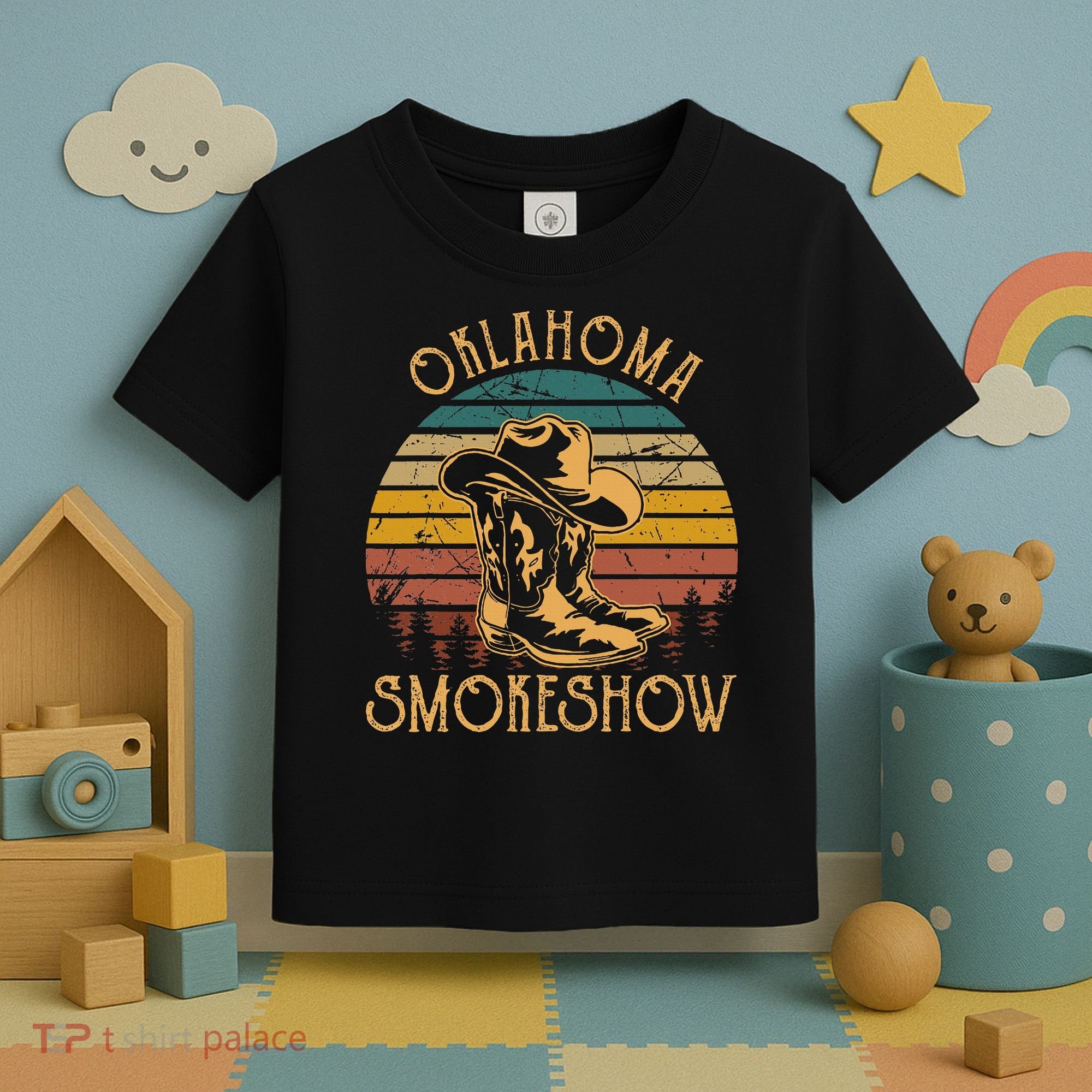 Oklahoma Smokeshow Retro Cow Boots And Hats Toddler T-Shirt