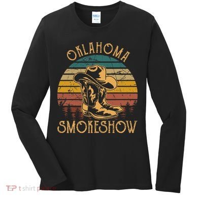 Oklahoma Smokeshow Retro Cow Boots And Hats Women's Long Sleeve Shirt