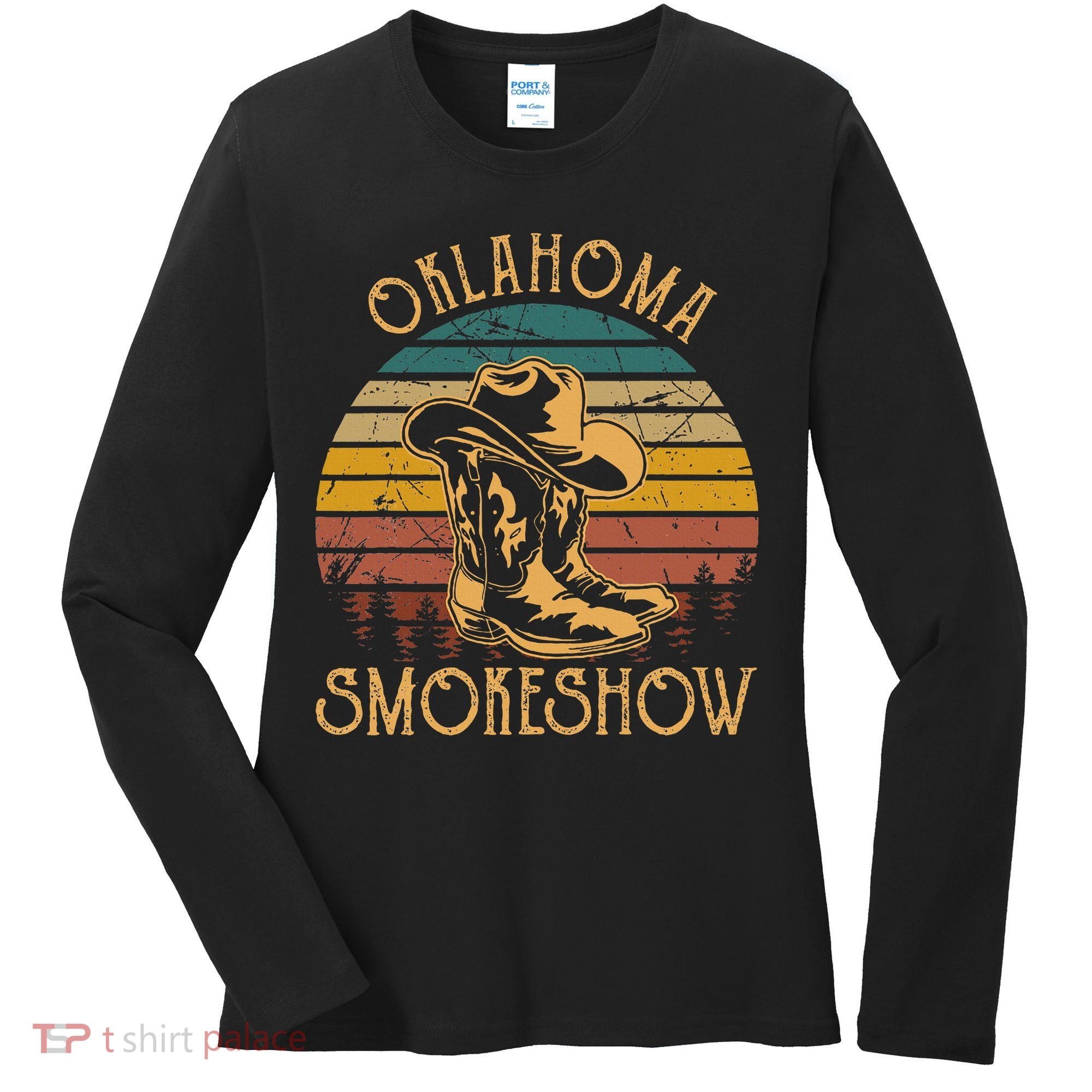 Oklahoma Smokeshow Retro Cow Boots And Hats Women's Long Sleeve Shirt
