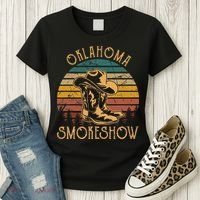 Oklahoma Smokeshow Retro Cow Boots And Hats Women's T-Shirt thumb 3