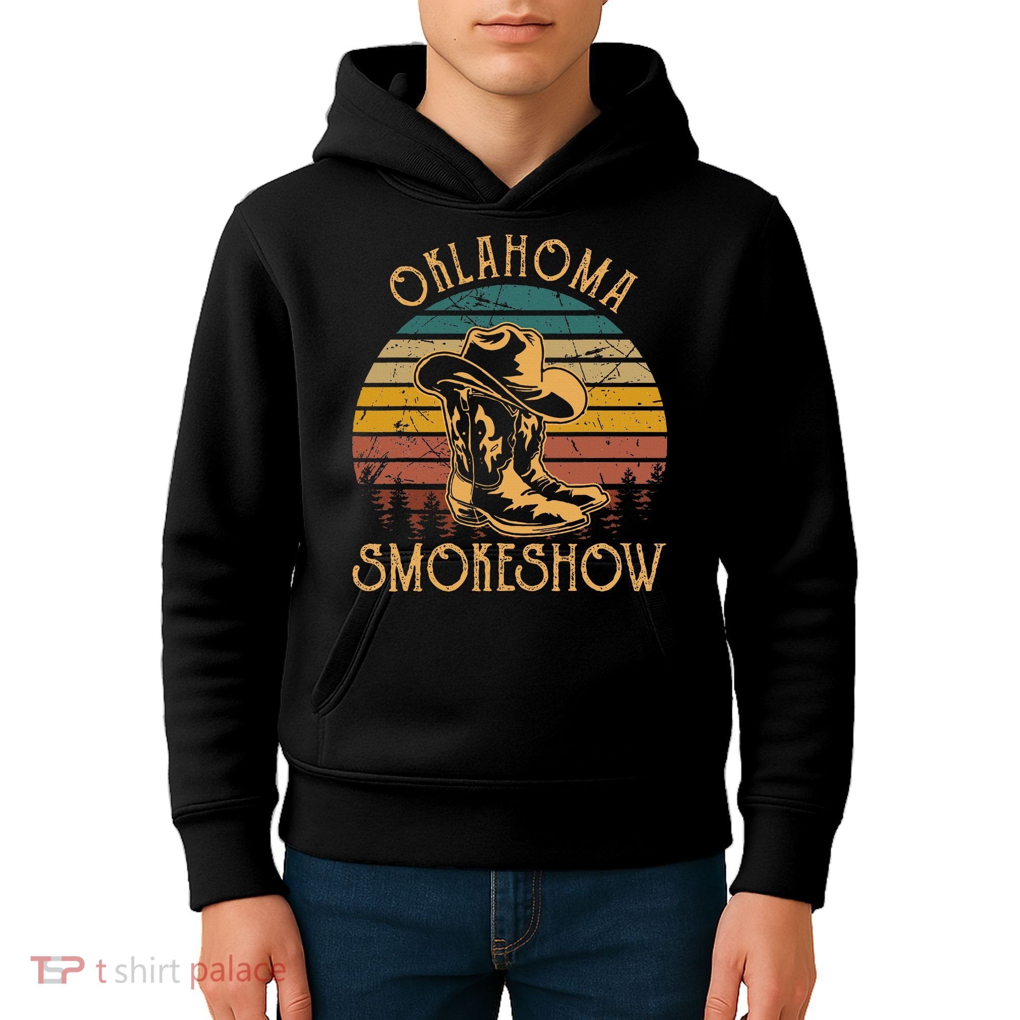 Oklahoma Smokeshow Retro Cow Boots And Hats Kids Hoodie