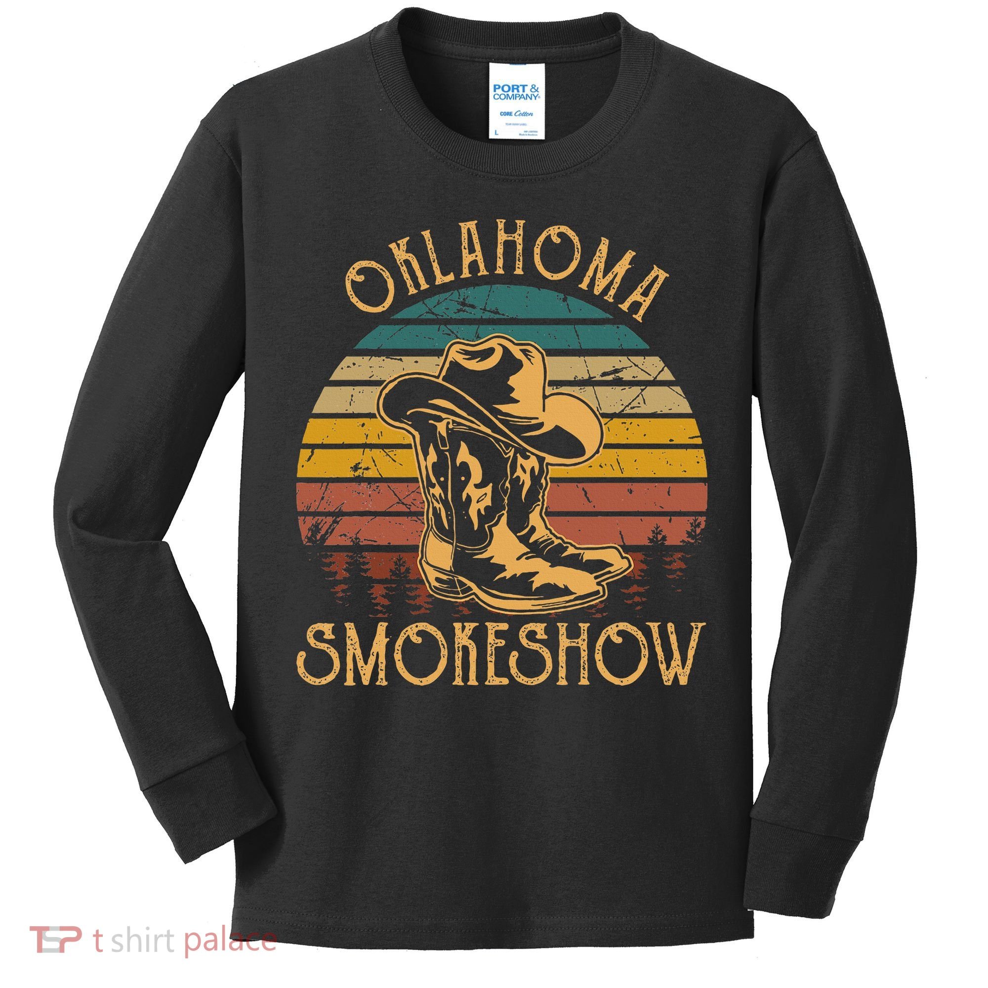 Oklahoma Smokeshow Retro Cow Boots And Hats Kids Long Sleeve Shirt