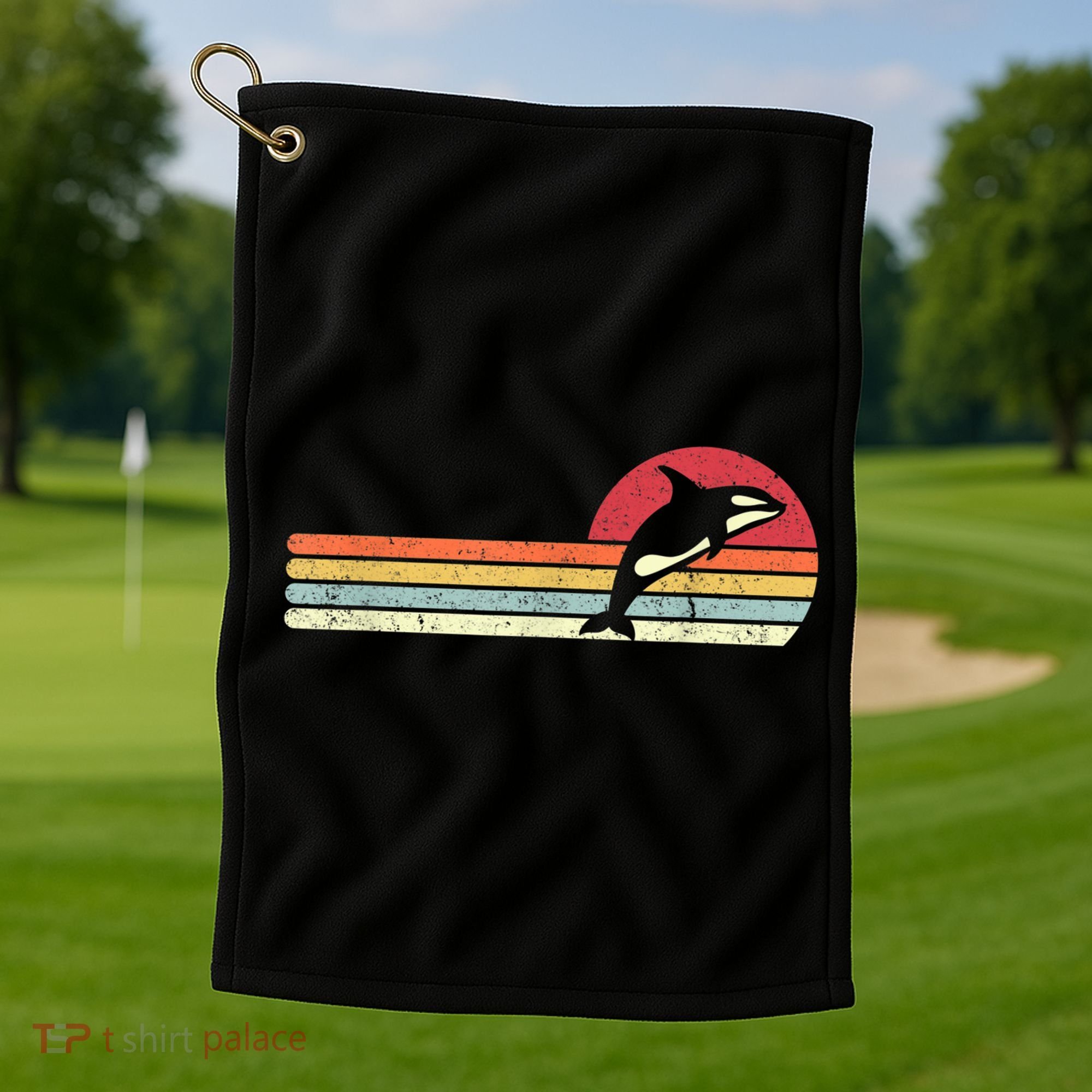 Orca Shirt. Retro Style Killer Whale Golf Towel