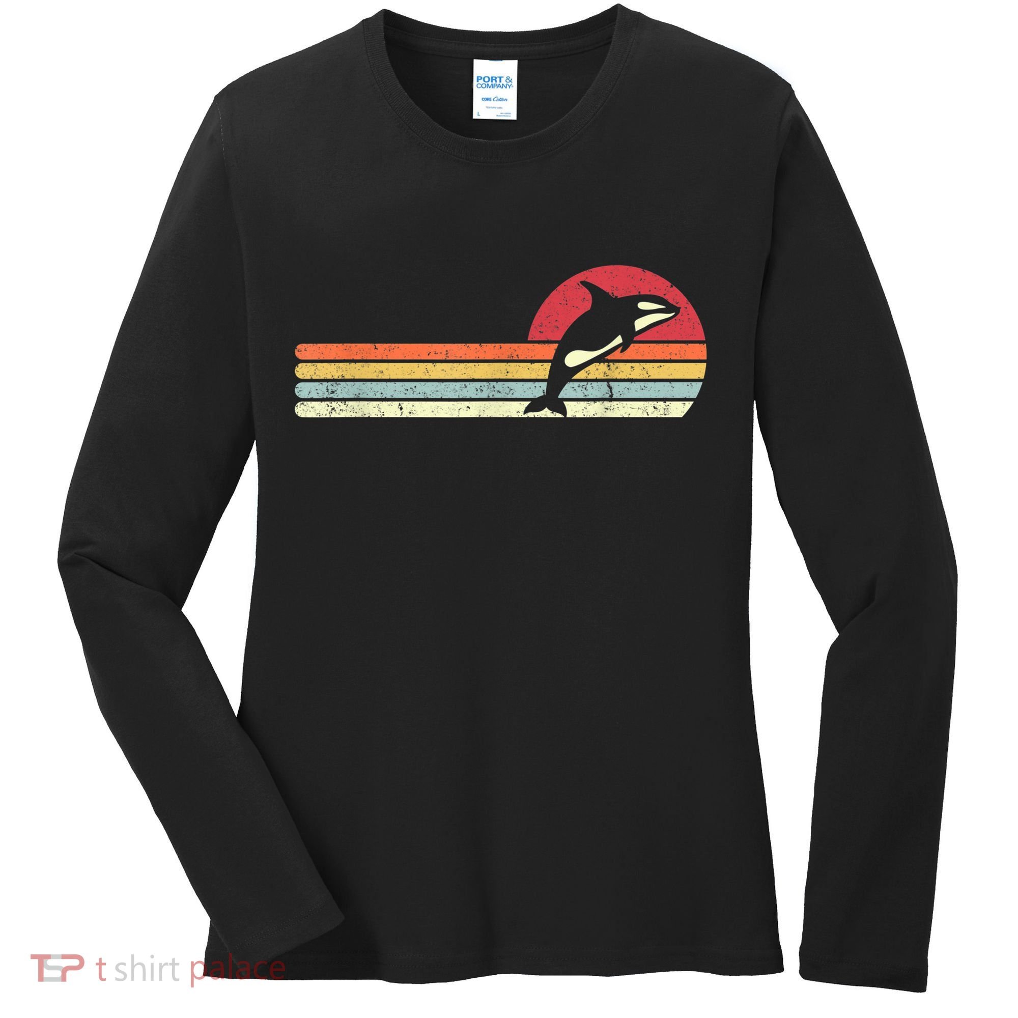 Orca Shirt. Retro Style Killer Whale Women's Long Sleeve Shirt