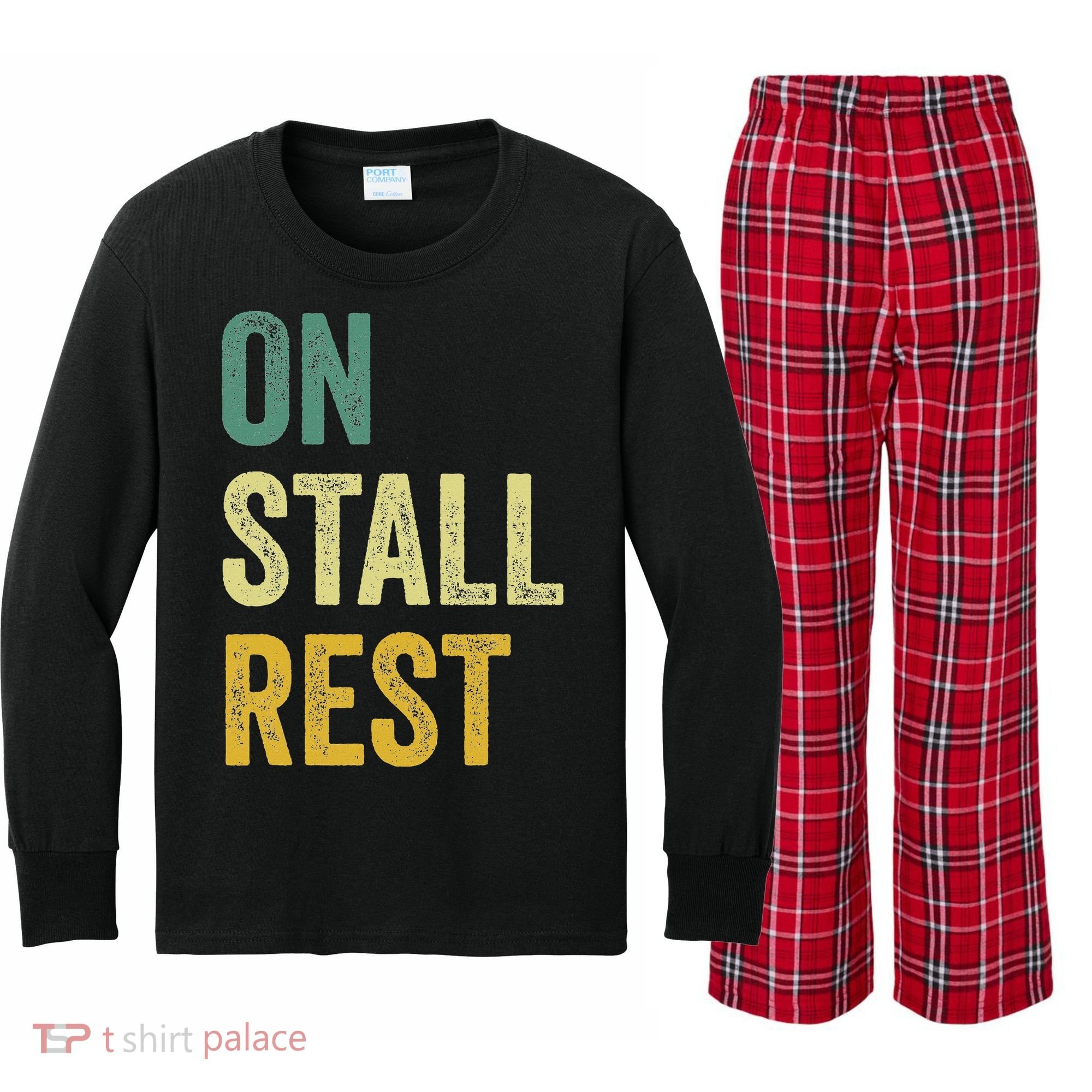 On Stall Rest Horse Kids Long Sleeve Plaid Pajama Set