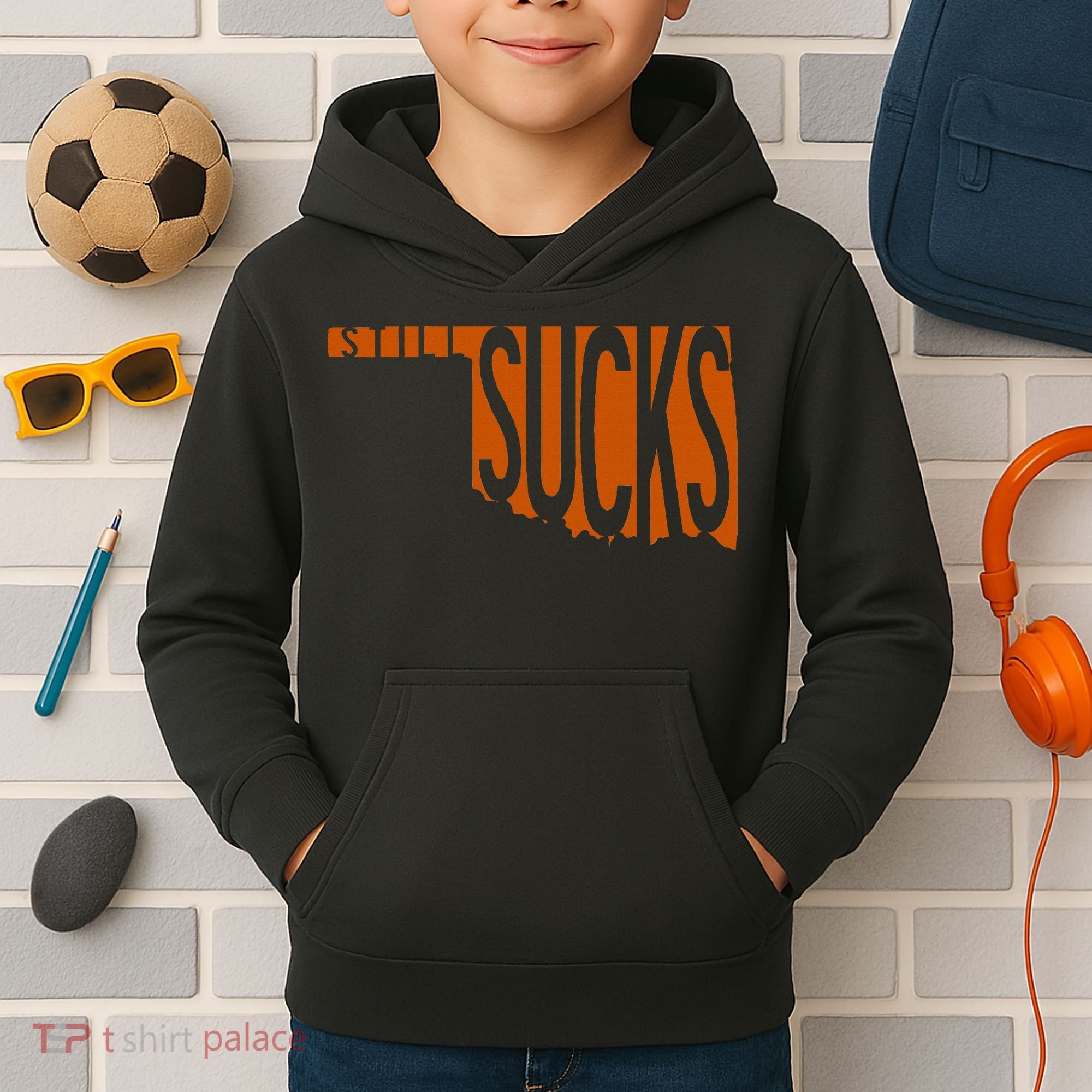Oklahoma Still Sucks Austin Tx Fan Burnt Orange Rivalry Kids Hoodie