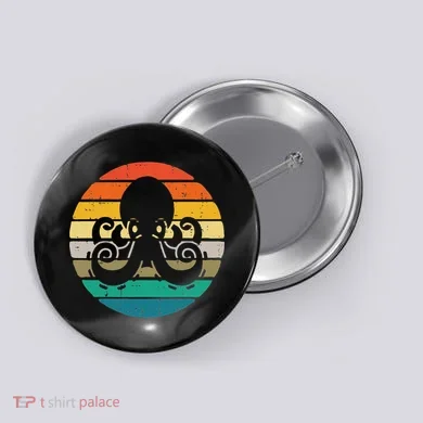 Octopus Silhouette Sunset Retro Cephalopod Button