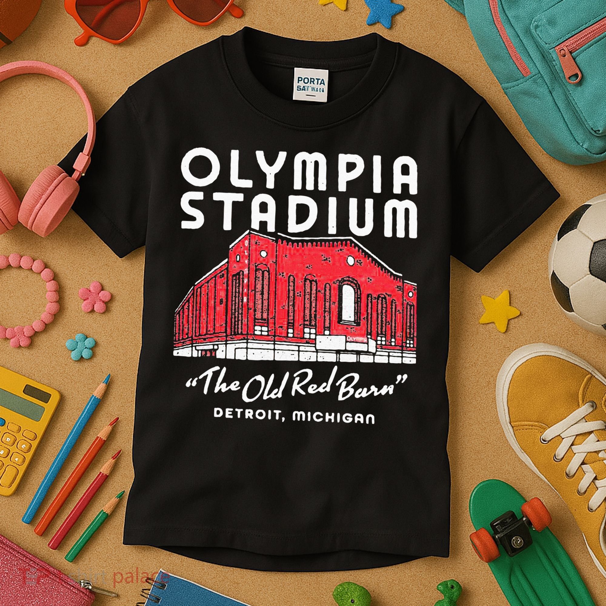 Olympia Stadium The Old Red Burn Detroit Michigan Kids T-Shirt
