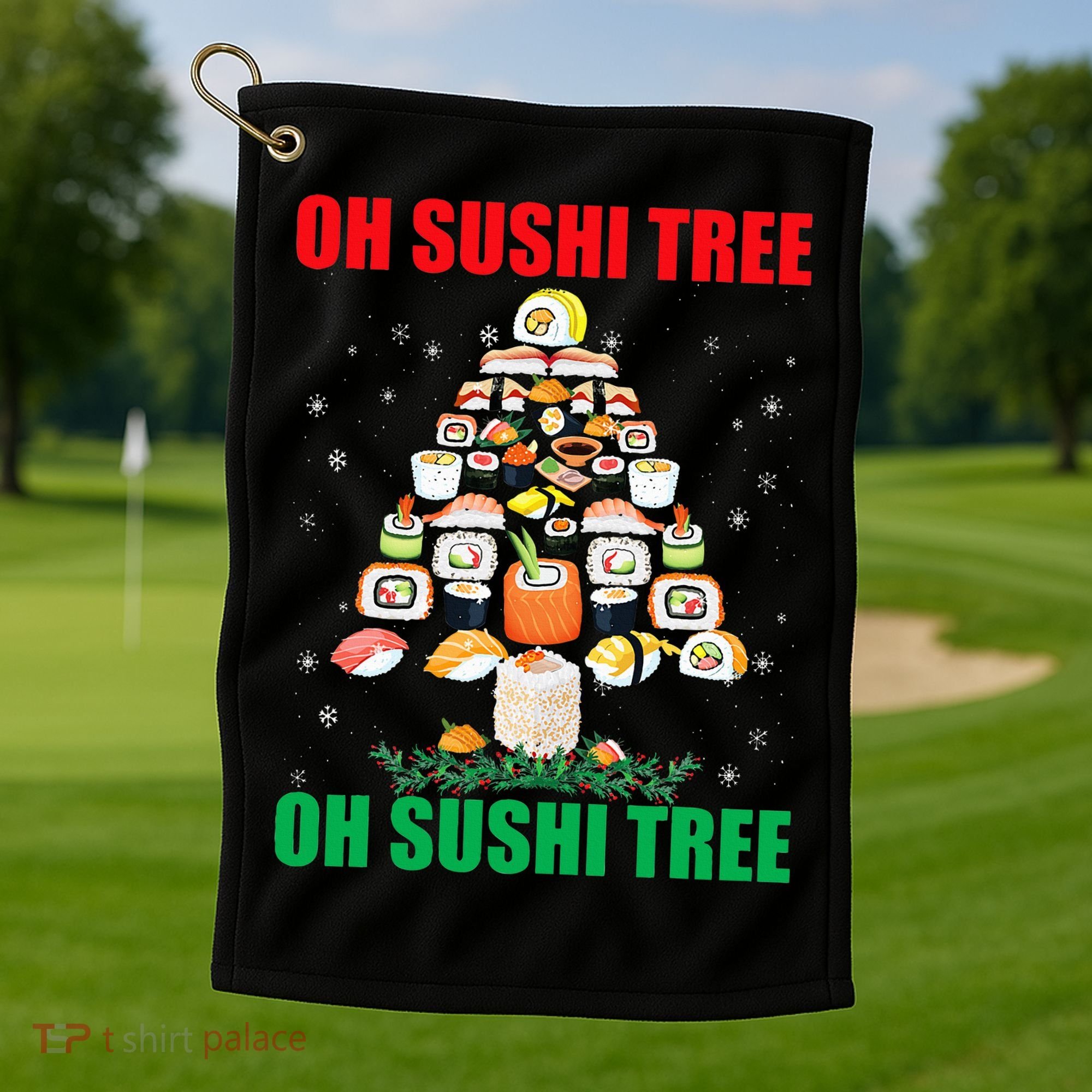 Oh Sushi Tree Funny Japanese Food Christmas Gift Golf Towel