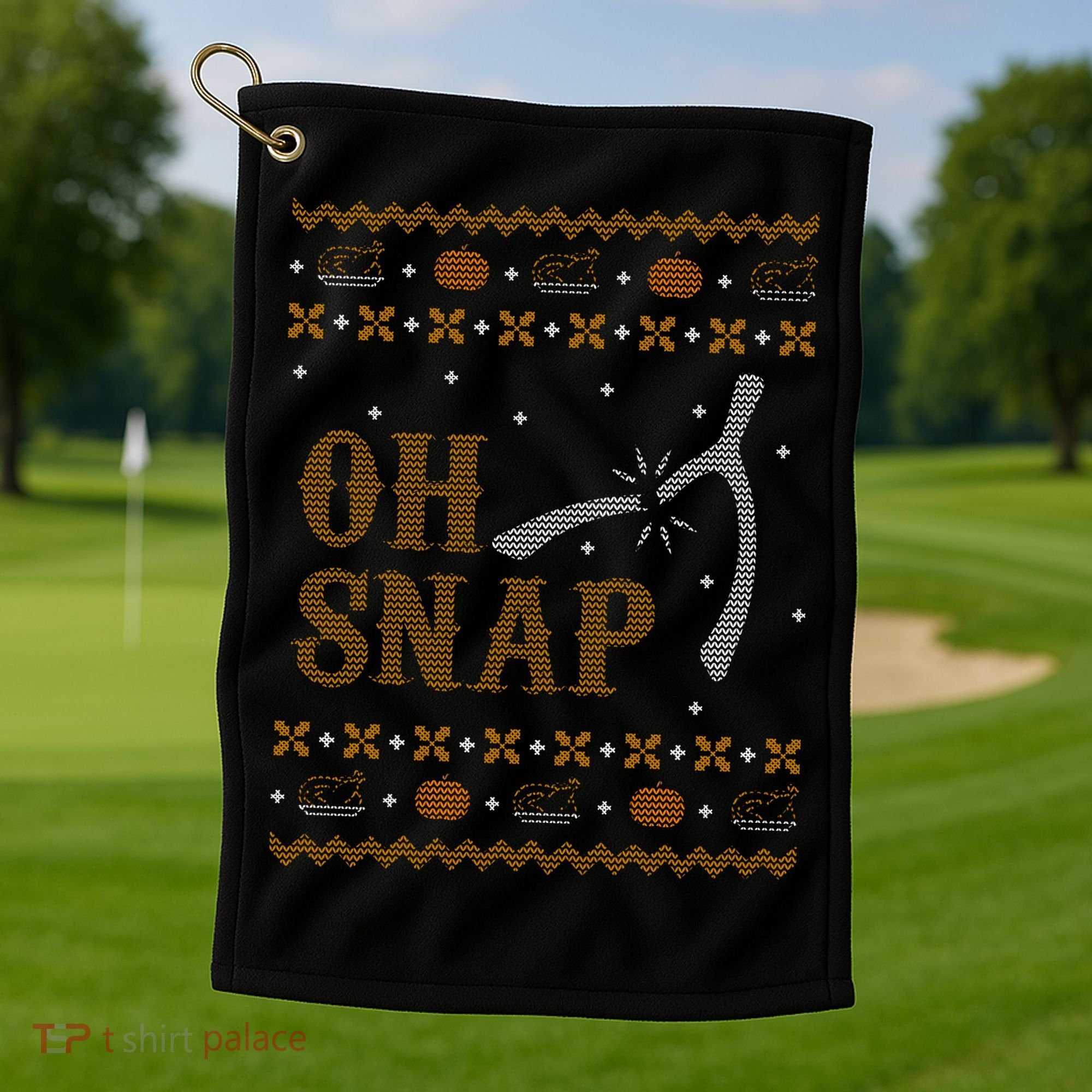 Oh Snap Turkey Wish Bone Ugly Sweater Thanksgiving Golf Towel