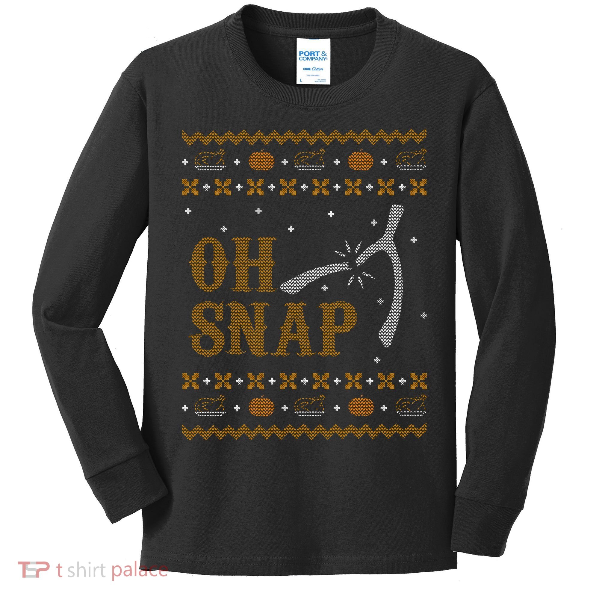 Oh Snap Turkey Wish Bone Ugly Sweater Thanksgiving Kids Long Sleeve Shirt