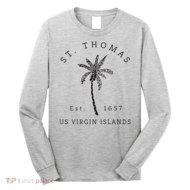 Original St. Thomas Virgin Islands Palm Tree Novelty Art Long Sleeve Shirt