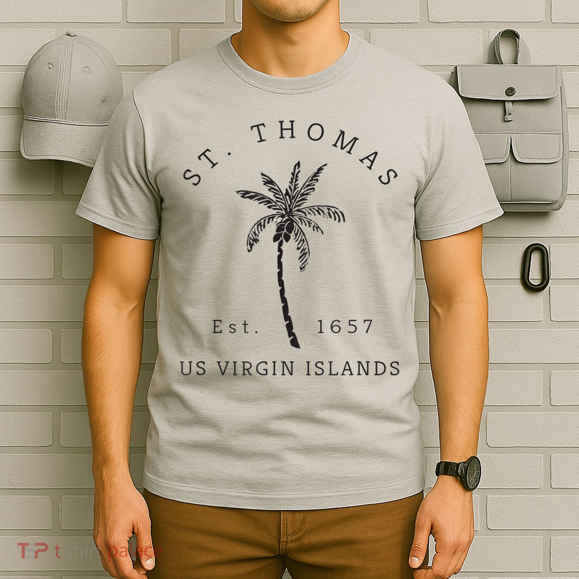 Original St. Thomas Virgin Islands Palm Tree Novelty Art T-Shirt