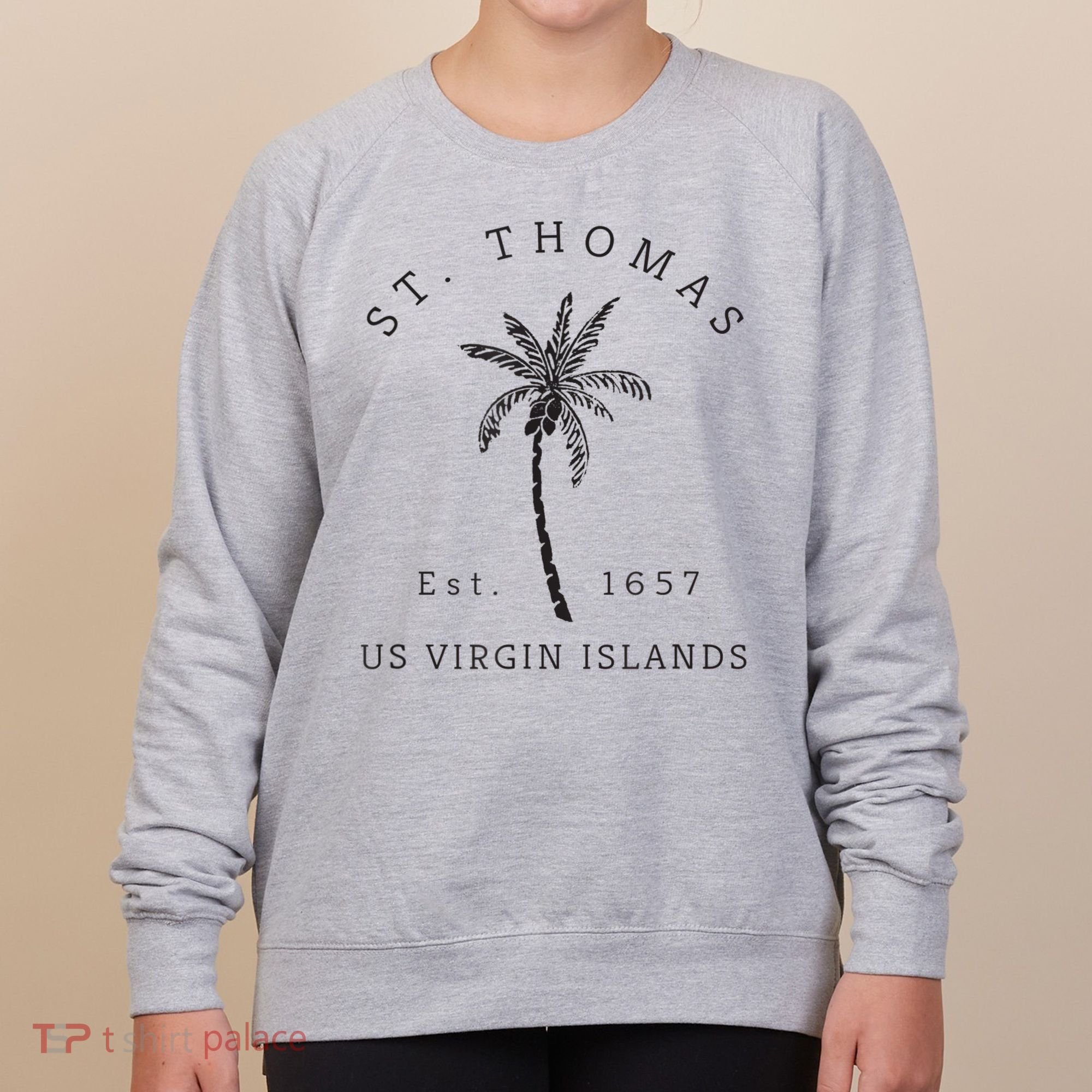 Original St. Thomas Virgin Islands Palm Tree Novelty Art Women's Sweatshirt