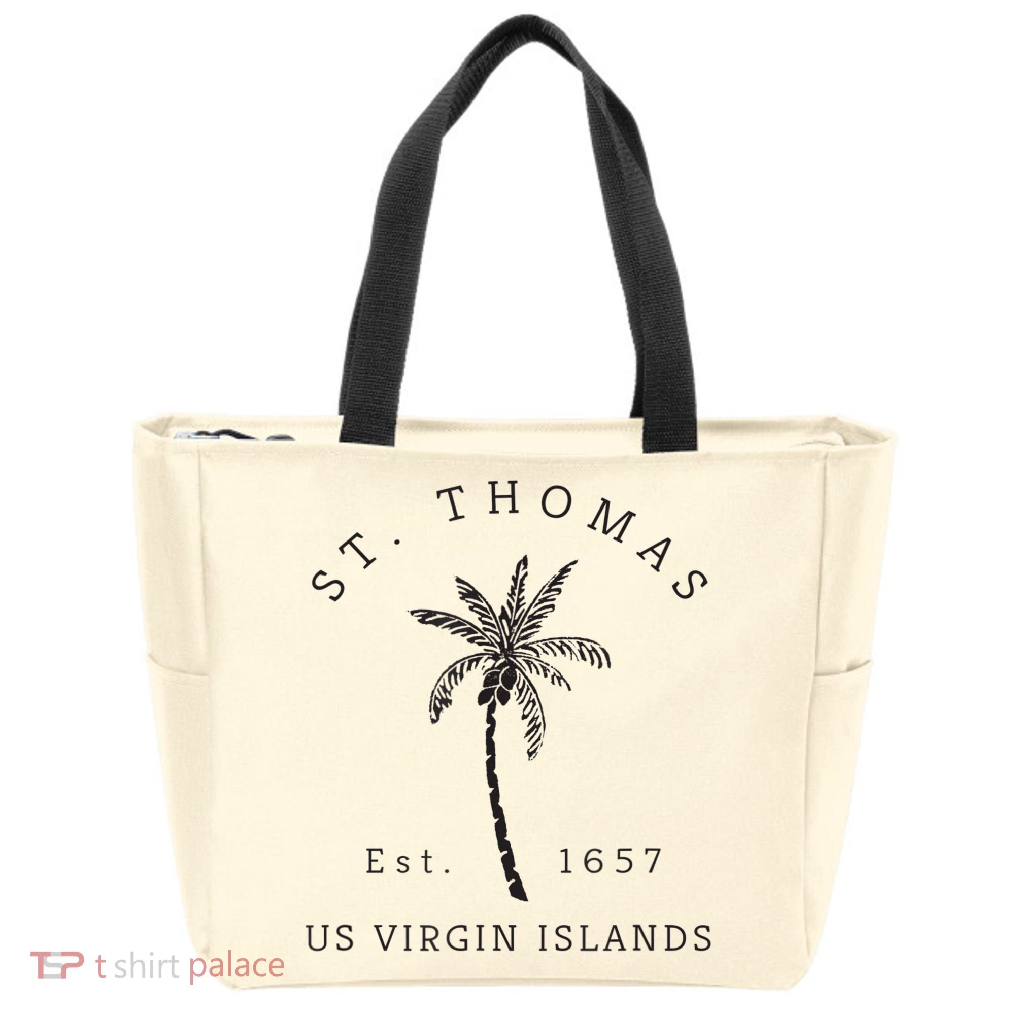 Original St. Thomas Virgin Islands Palm Tree Novelty Art Tote Bag