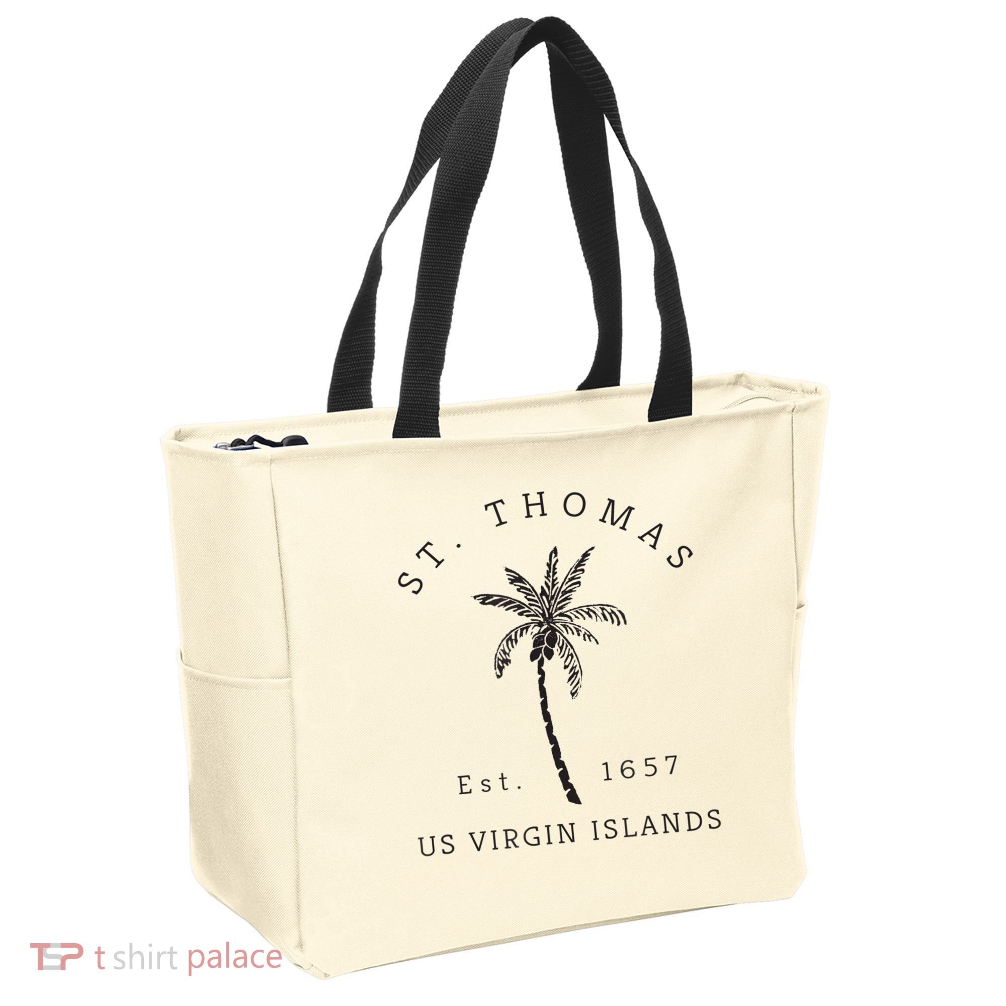 Original St. Thomas Virgin Islands Palm Tree Novelty Art Tote Bag