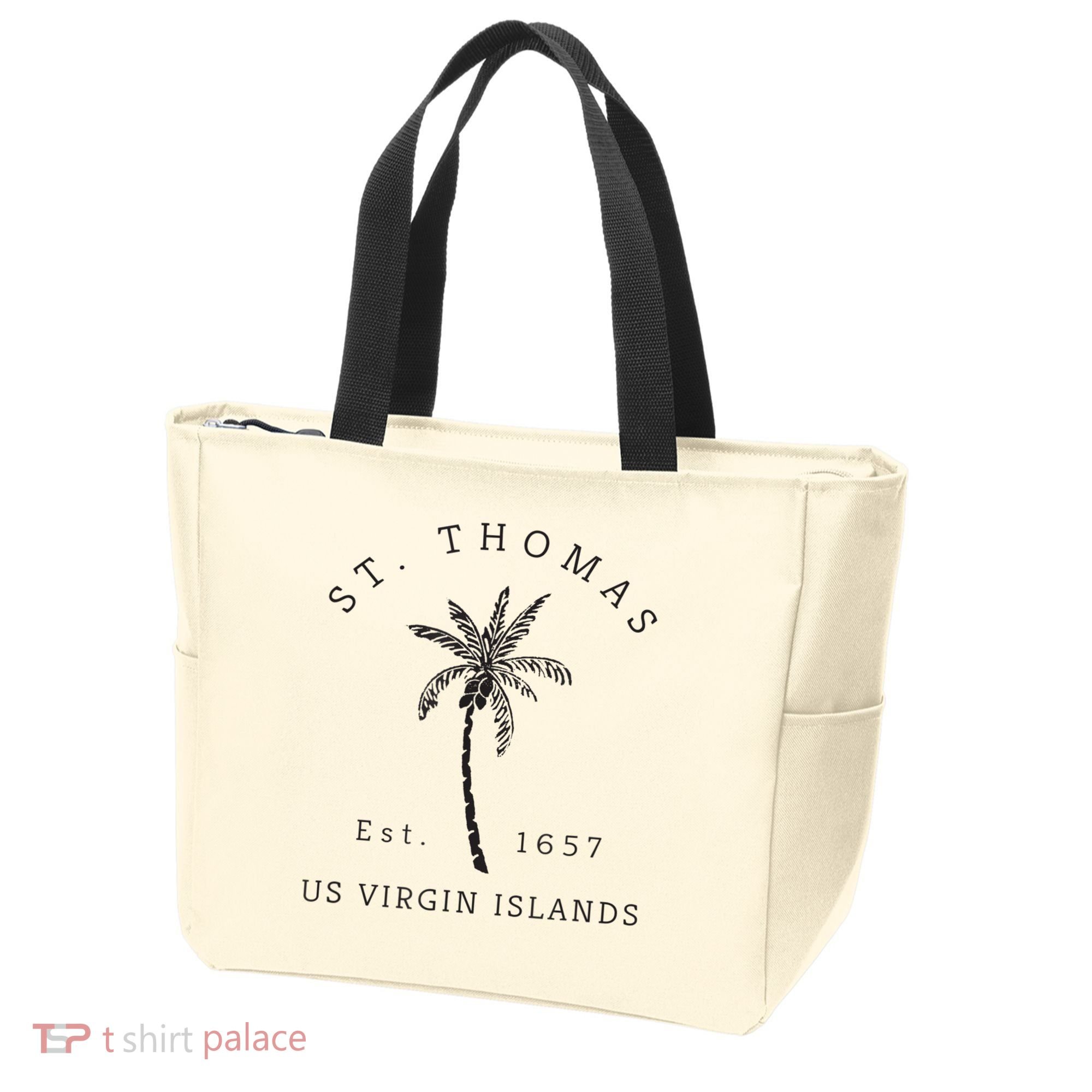 Original St. Thomas Virgin Islands Palm Tree Novelty Art Tote Bag