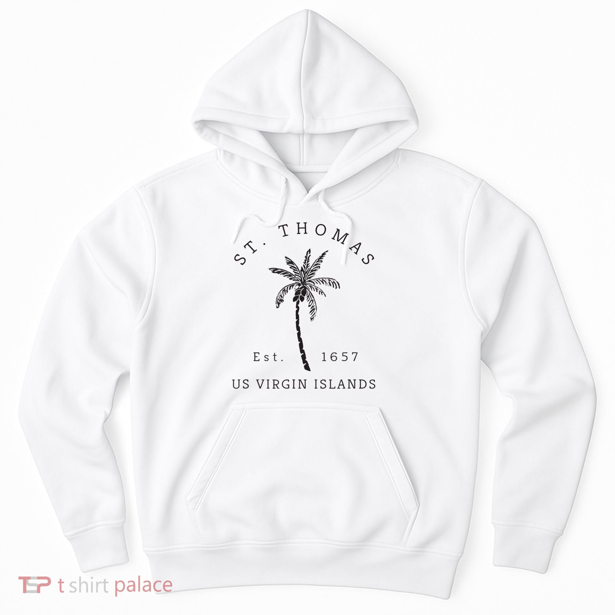 Original St. Thomas Virgin Islands Palm Tree Novelty Art Hoodie