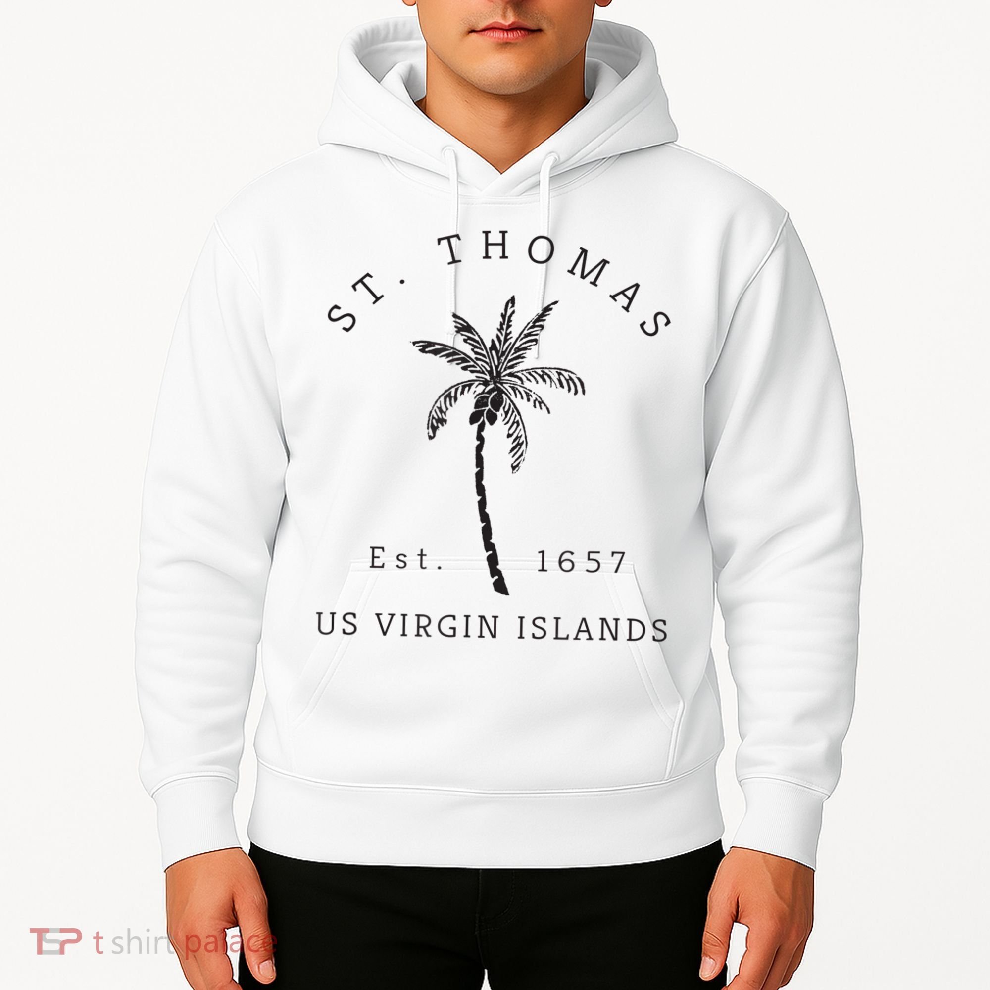 Original St. Thomas Virgin Islands Palm Tree Novelty Art Hoodie