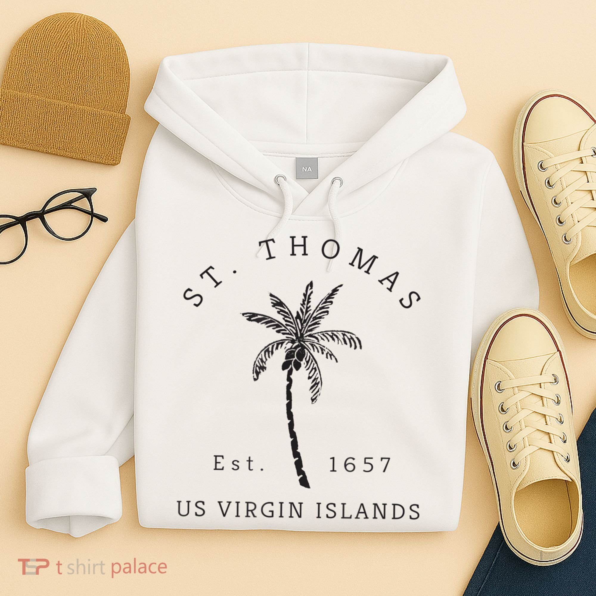 Original St. Thomas Virgin Islands Palm Tree Novelty Art Hoodie
