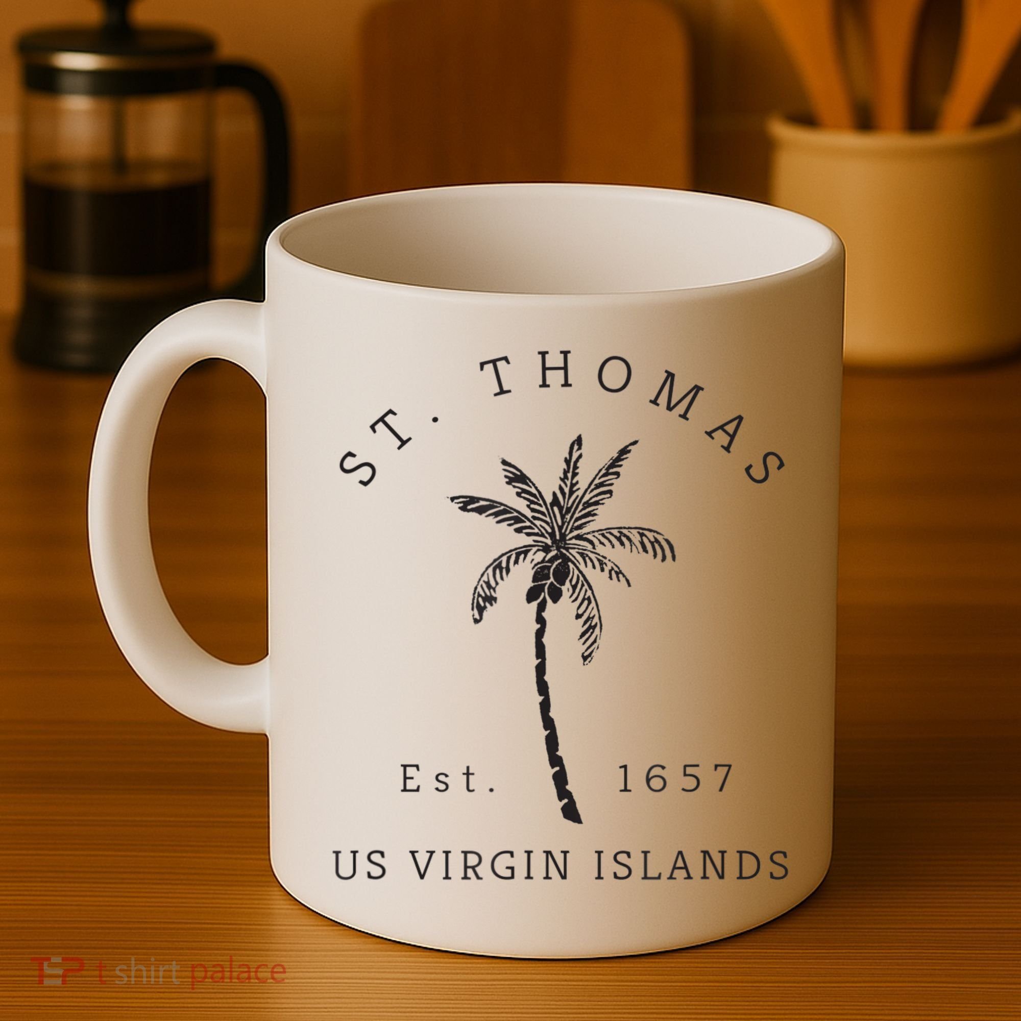 Original St. Thomas Virgin Islands Palm Tree Novelty Art Coffee Mug