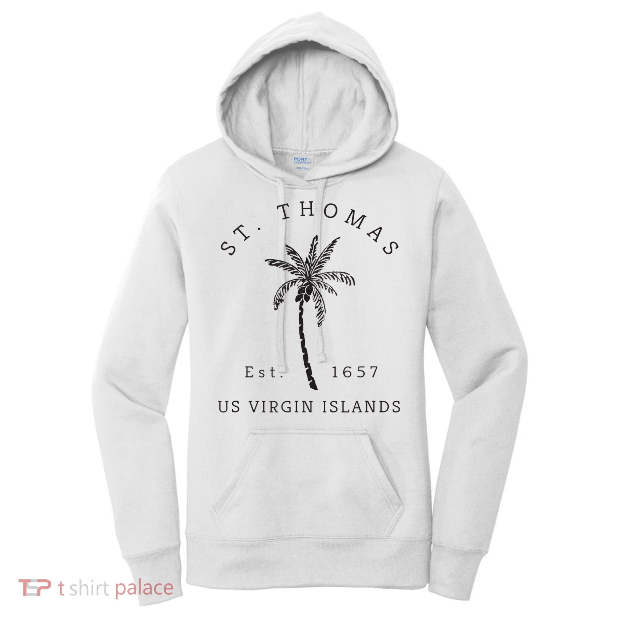 Original St. Thomas Virgin Islands Palm Tree Novelty Art Women's Hoodie