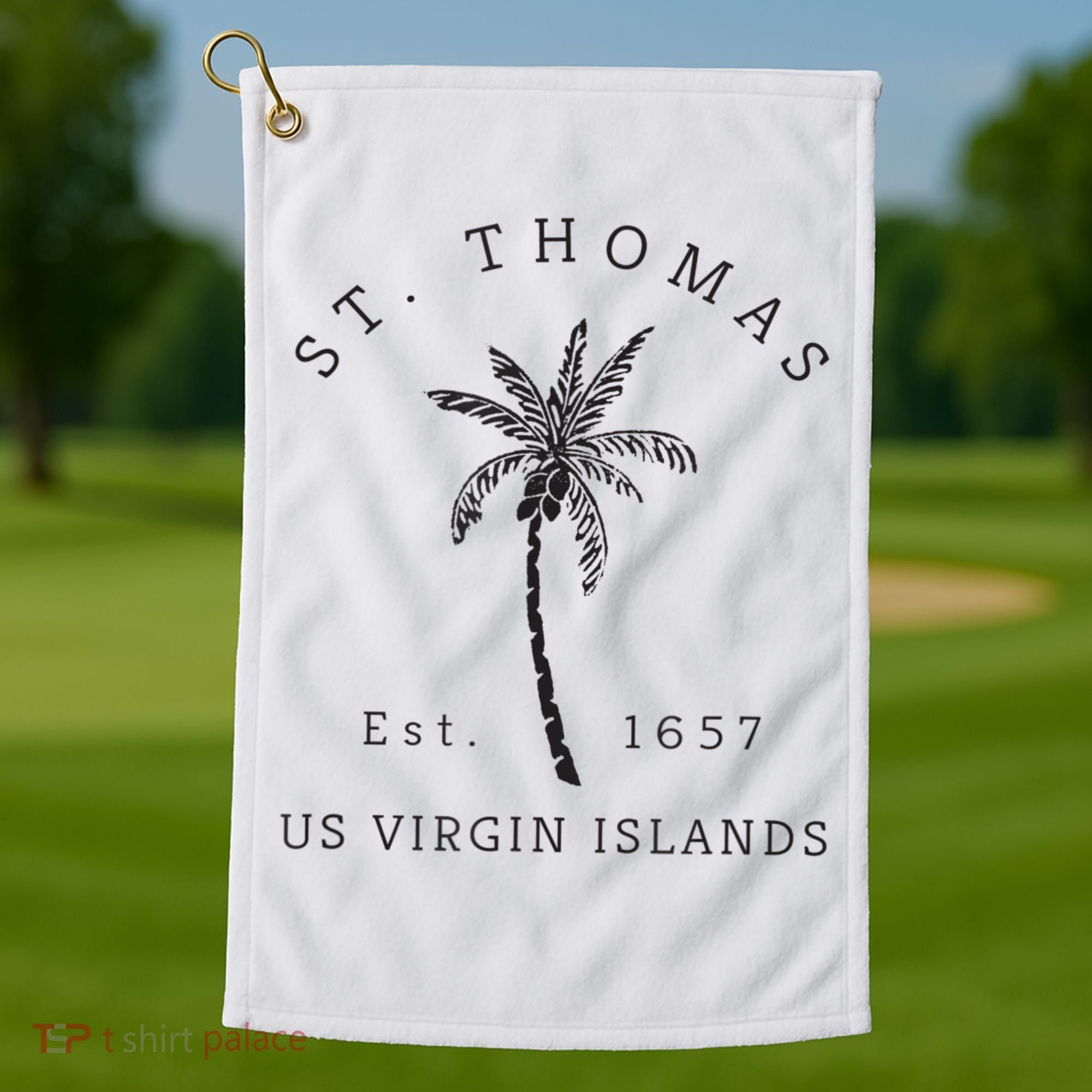 Original St. Thomas Virgin Islands Palm Tree Novelty Art Golf Towel