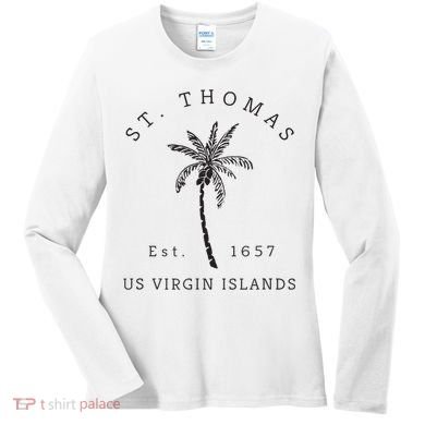 Original St. Thomas Virgin Islands Palm Tree Novelty Art Women's Long Sleeve Shirt