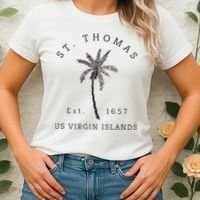 Original St. Thomas Virgin Islands Palm Tree Novelty Art Women's T-Shirt thumb 2