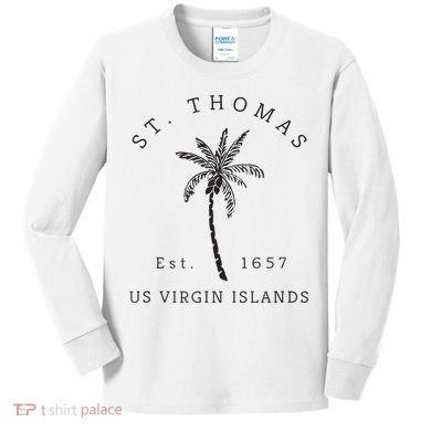 Original St. Thomas Virgin Islands Palm Tree Novelty Art Kids Long Sleeve Shirt