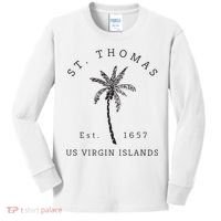 Original St. Thomas Virgin Islands Palm Tree Novelty Art Kids Long Sleeve Shirt thumb 0