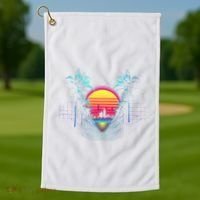 Outrun Synthwave Vaporwave Aesthetic 80S Retro Golf Towel thumb 1