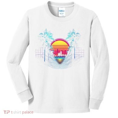 Outrun Synthwave Vaporwave Aesthetic 80S Retro Kids Long Sleeve Shirt
