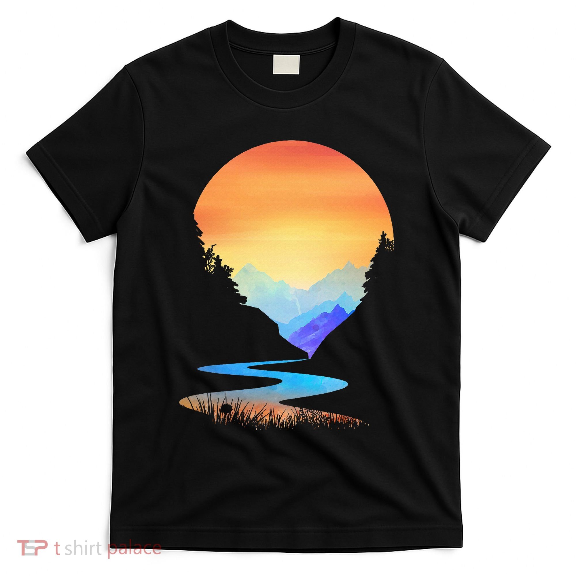 Outdoor Sunset Vintage Style Mountains Sun Nature T-Shirt