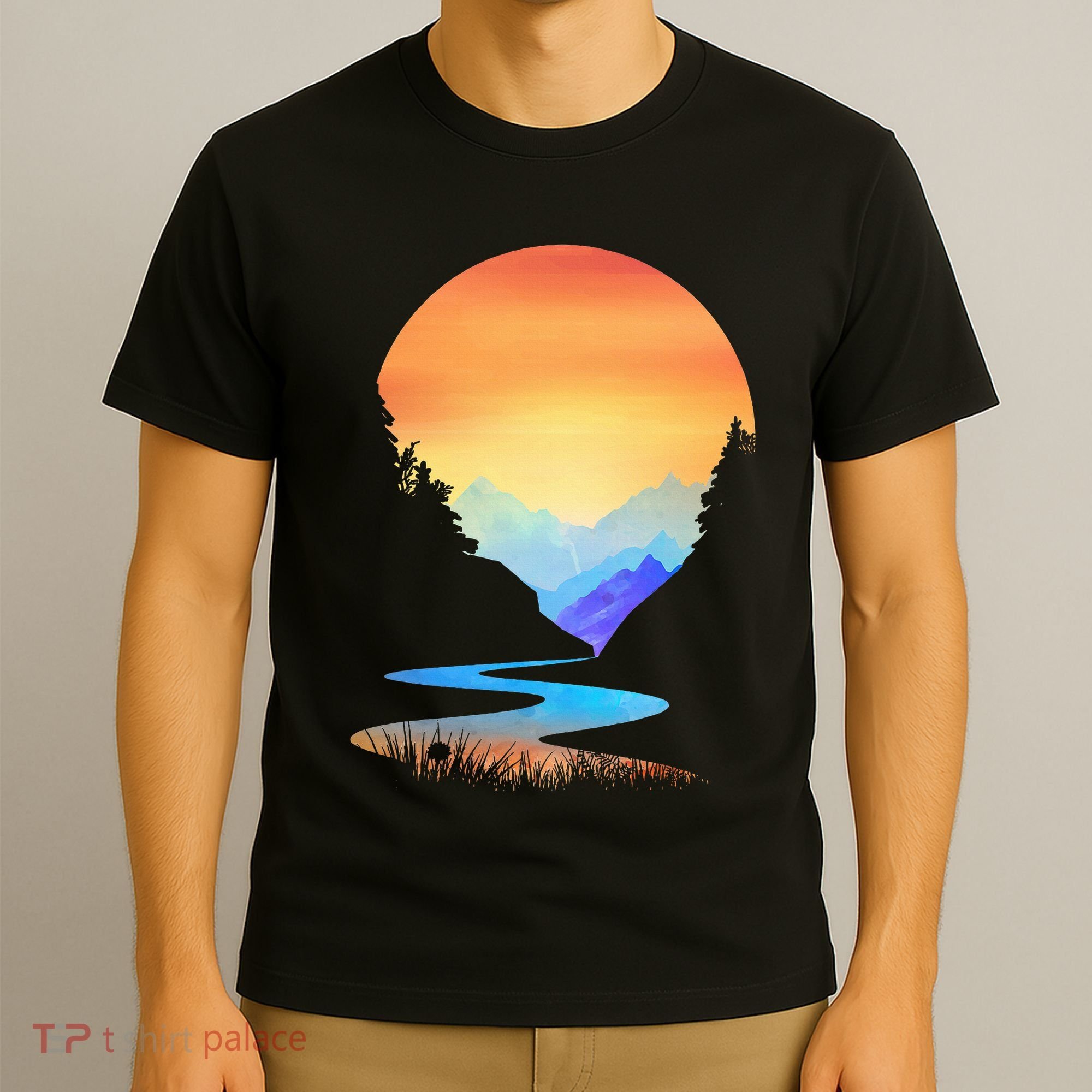 Outdoor Sunset Vintage Style Mountains Sun Nature T-Shirt