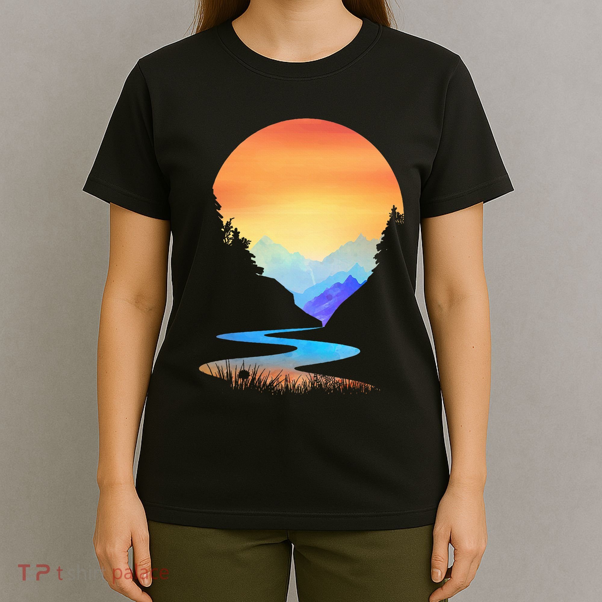 Outdoor Sunset Vintage Style Mountains Sun Nature T-Shirt