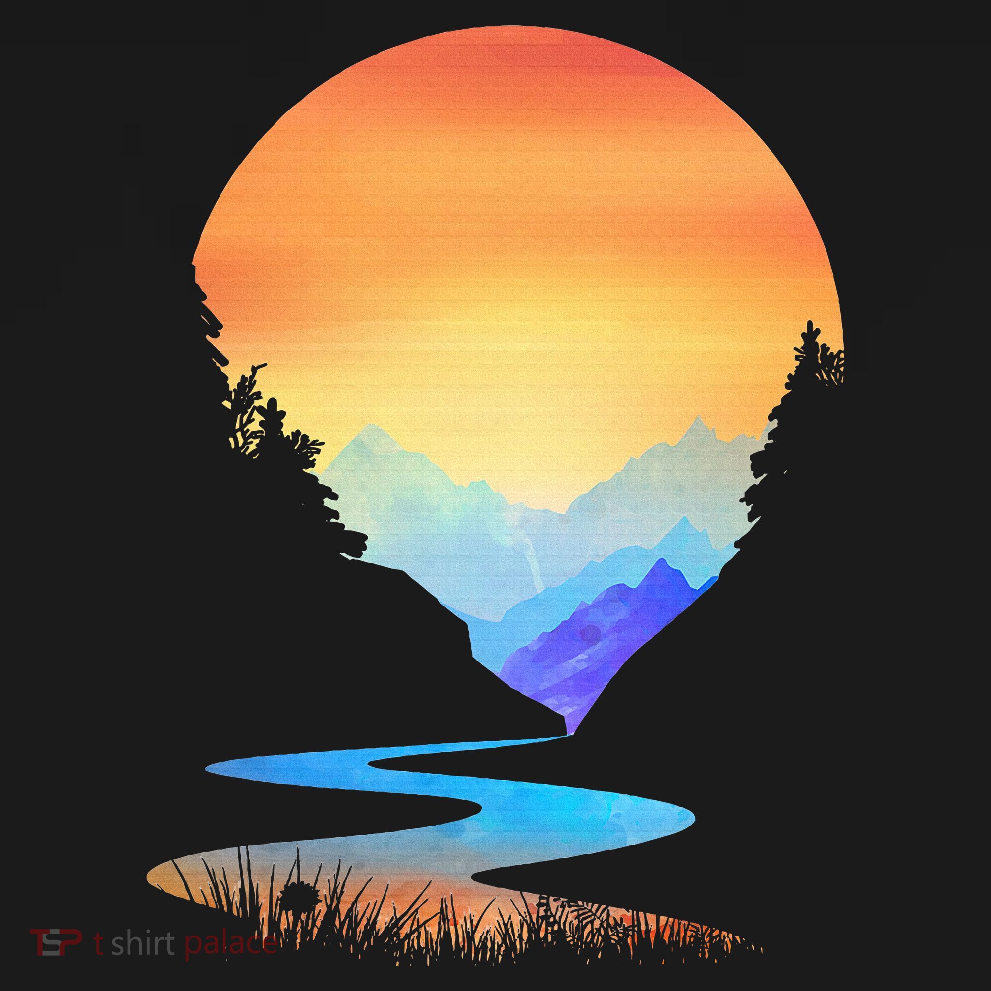 Outdoor Sunset Vintage Style Mountains Sun Nature T-Shirt