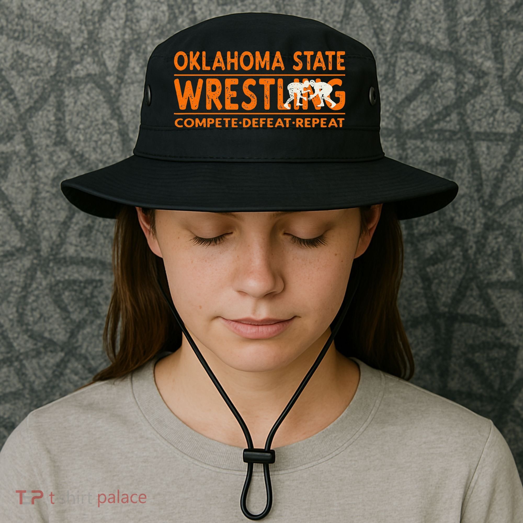 O.K.L.A.H.O.M.A State Wrestling Compete Defeat Repeat Bucket Hat