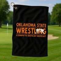 O.K.L.A.H.O.M.A State Wrestling Compete Defeat Repeat Golf Towel thumb 1