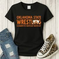 O.K.L.A.H.O.M.A State Wrestling Compete Defeat Repeat Women's T-Shirt thumb 3