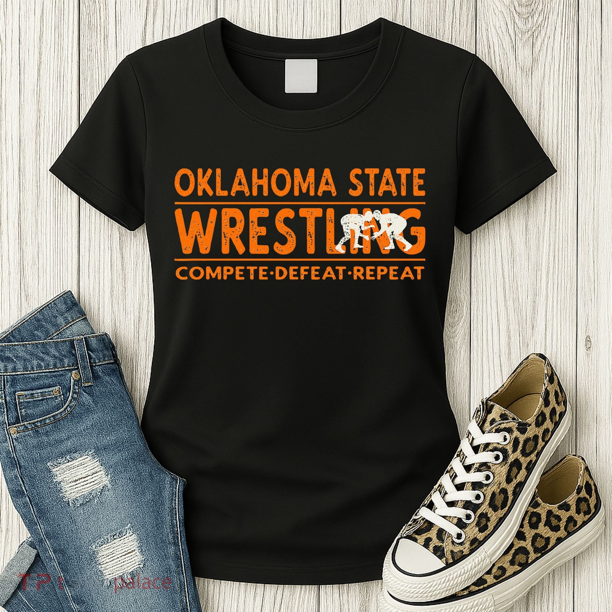 O.K.L.A.H.O.M.A State Wrestling Compete Defeat Repeat Women's T-Shirt