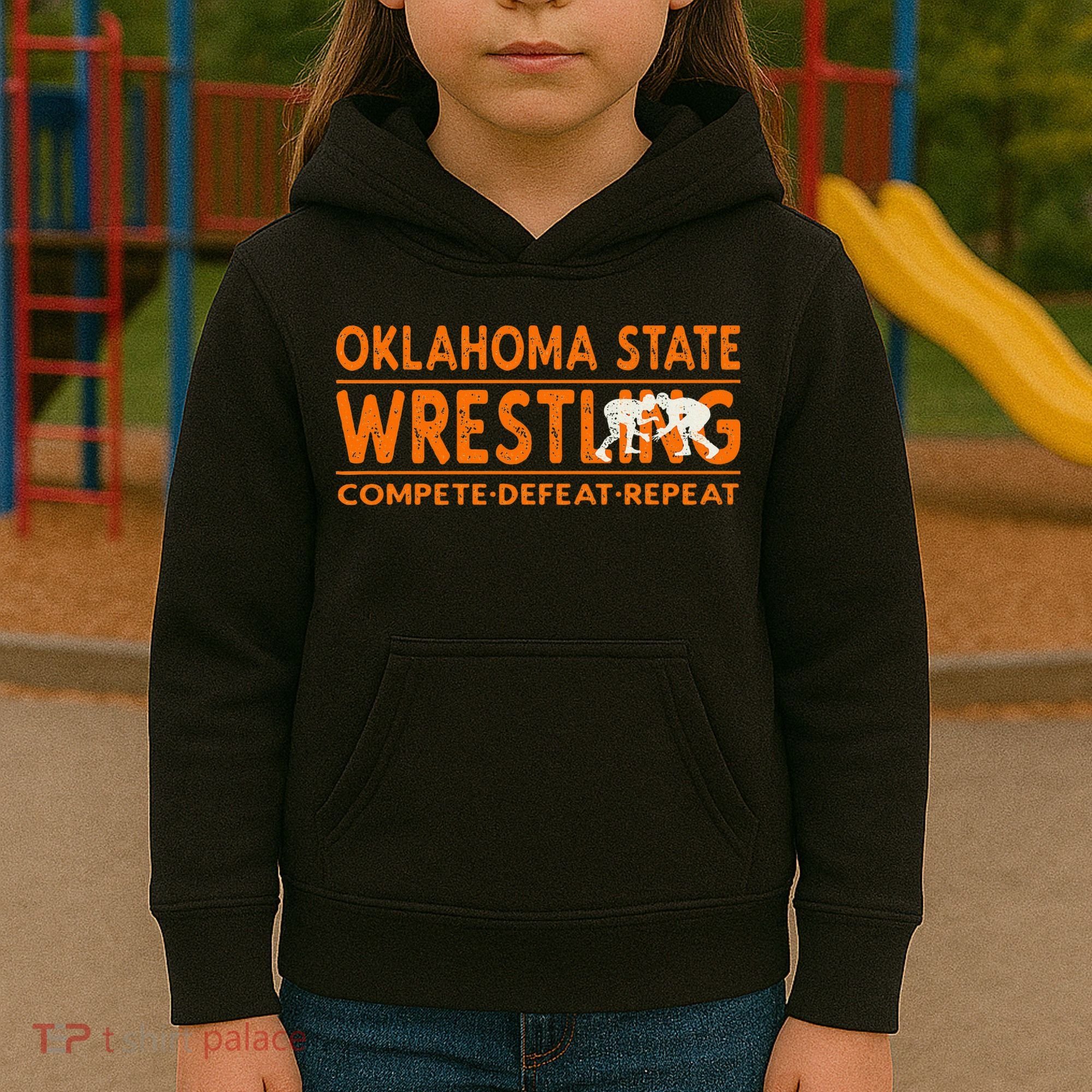 O.K.L.A.H.O.M.A State Wrestling Compete Defeat Repeat Kids Hoodie